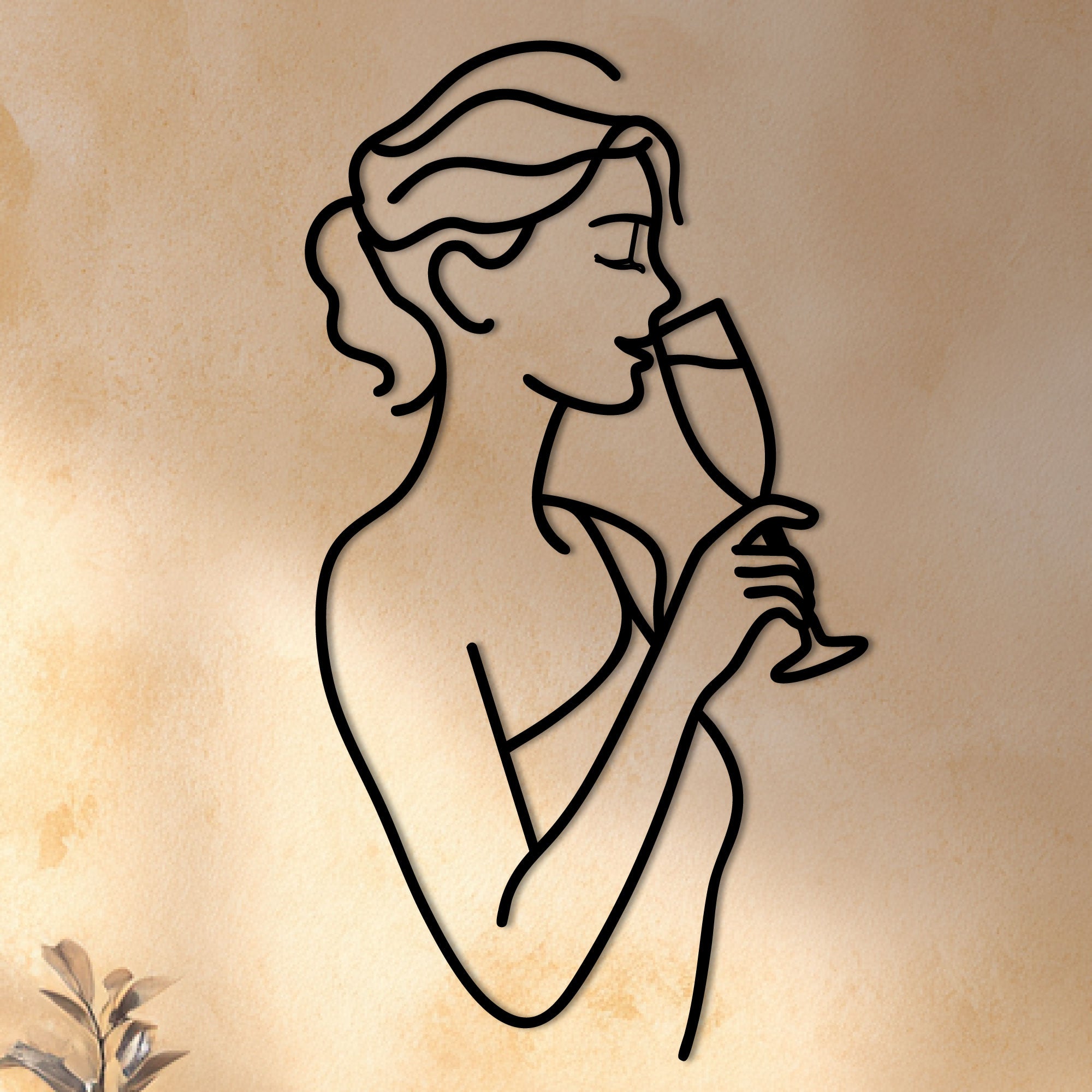 Metal Wall Art – Woman Holding Champagne Glass – Minimalist Line Art