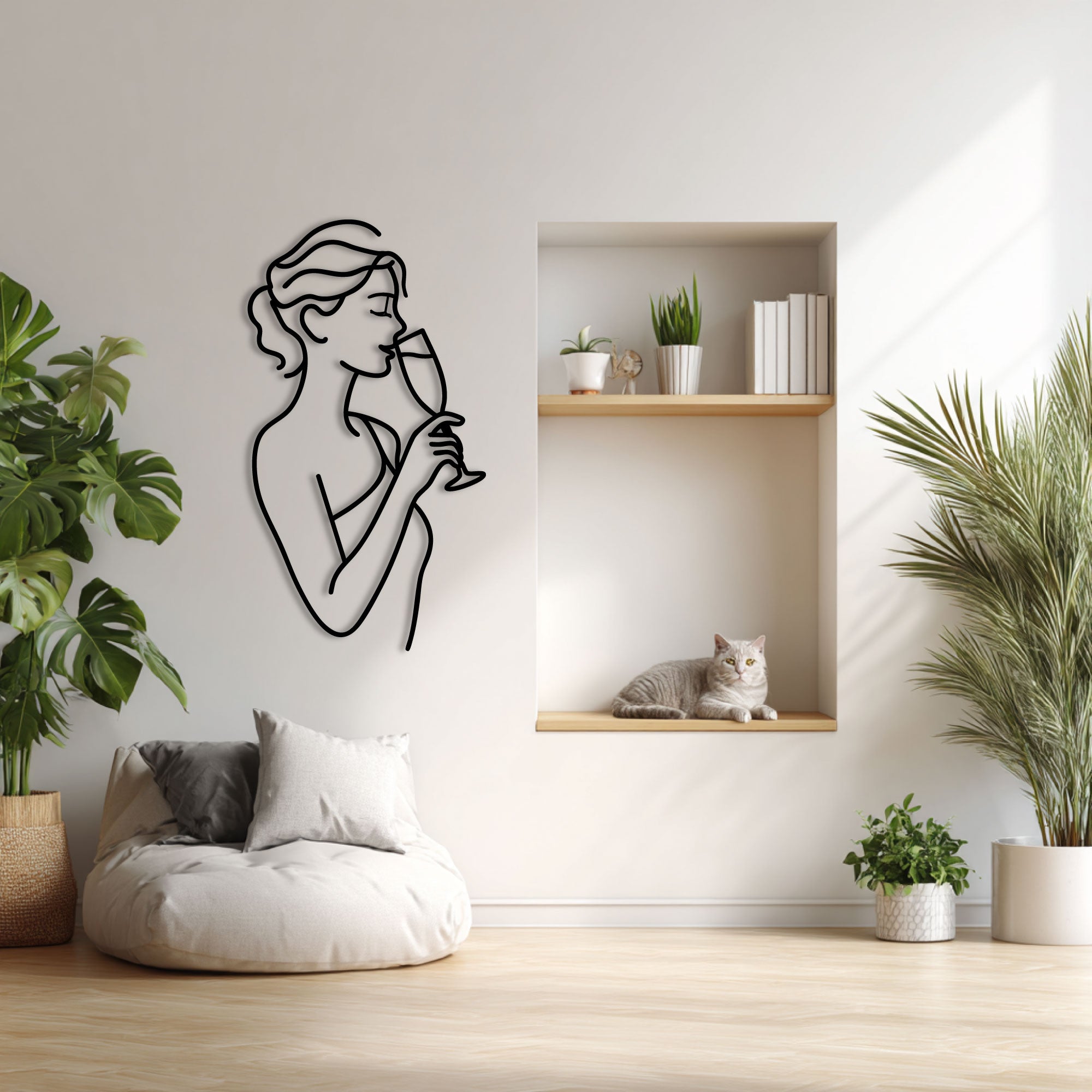 Décoration Murale en Métal - Femme au Verre de Champagne