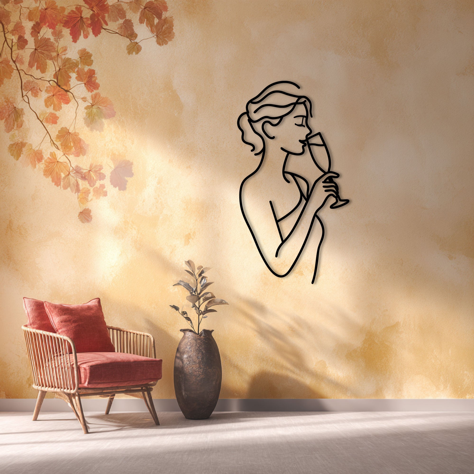 Décoration Murale en Métal - Femme au Verre de Champagne