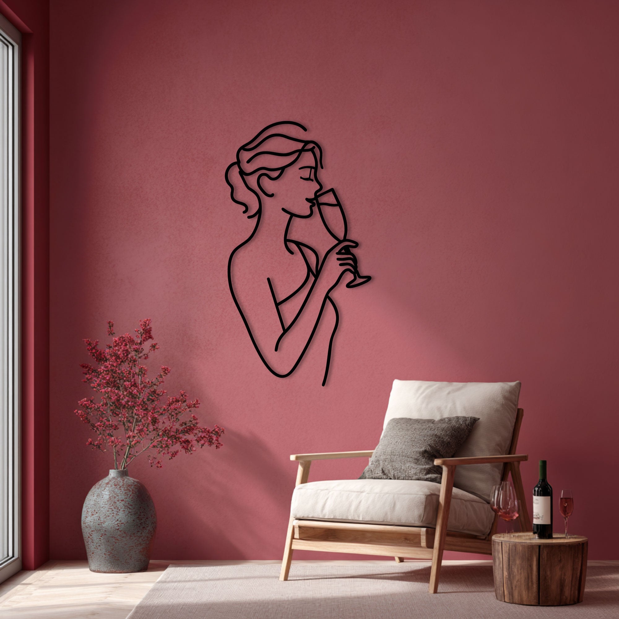 Décoration Murale en Métal - Femme au Verre de Champagne