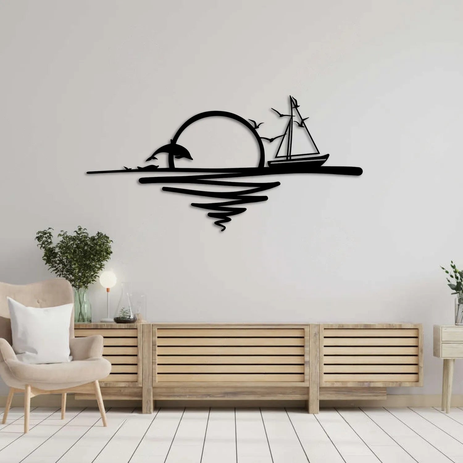Décoration murale en métal noir - Lever du soleil