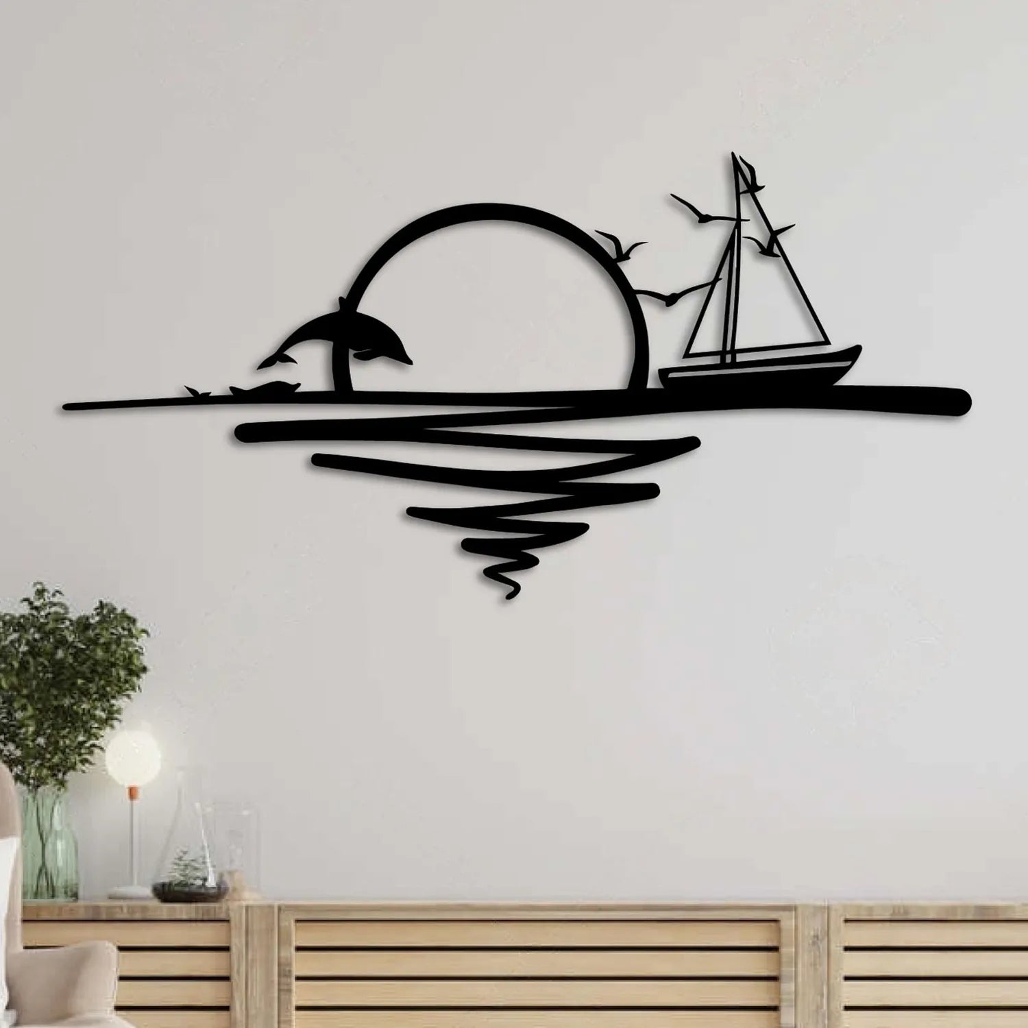 Décoration murale en métal noir - Lever du soleil