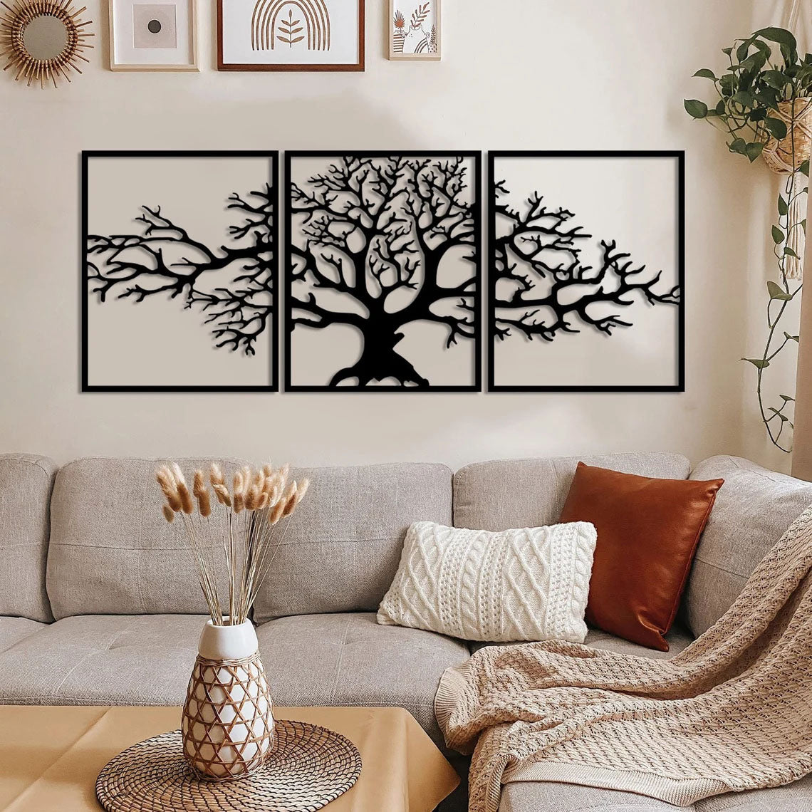 Décoration murale en métal moderne - Triptyque Arbre De Vie (P01)