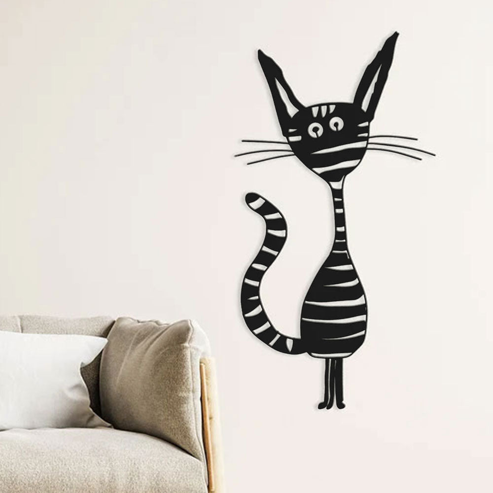Décoration murale chat joyeux en métal noir 42x80 cm ANIMAL