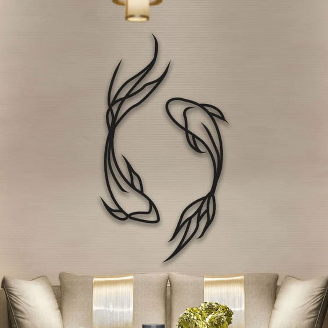 Wanddekoration aus Metall - Feng Shui Koï