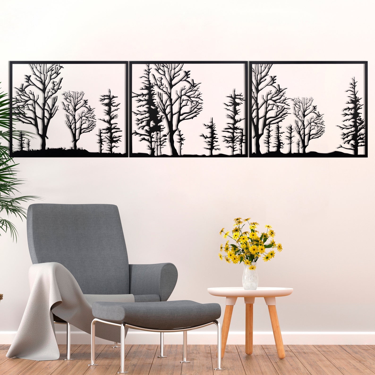 Décoration Murale en Métal - Triptyque Forêt (V.01)