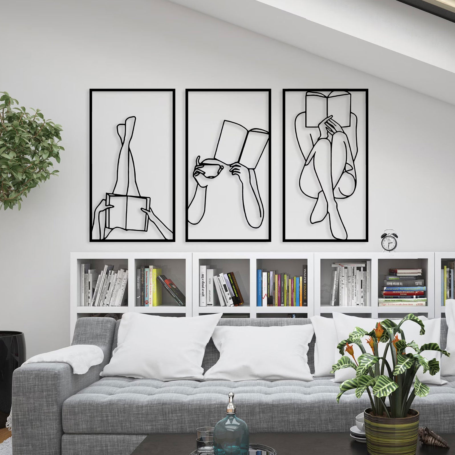 Décoration Murale en Métal - Triptyque passionné de livre