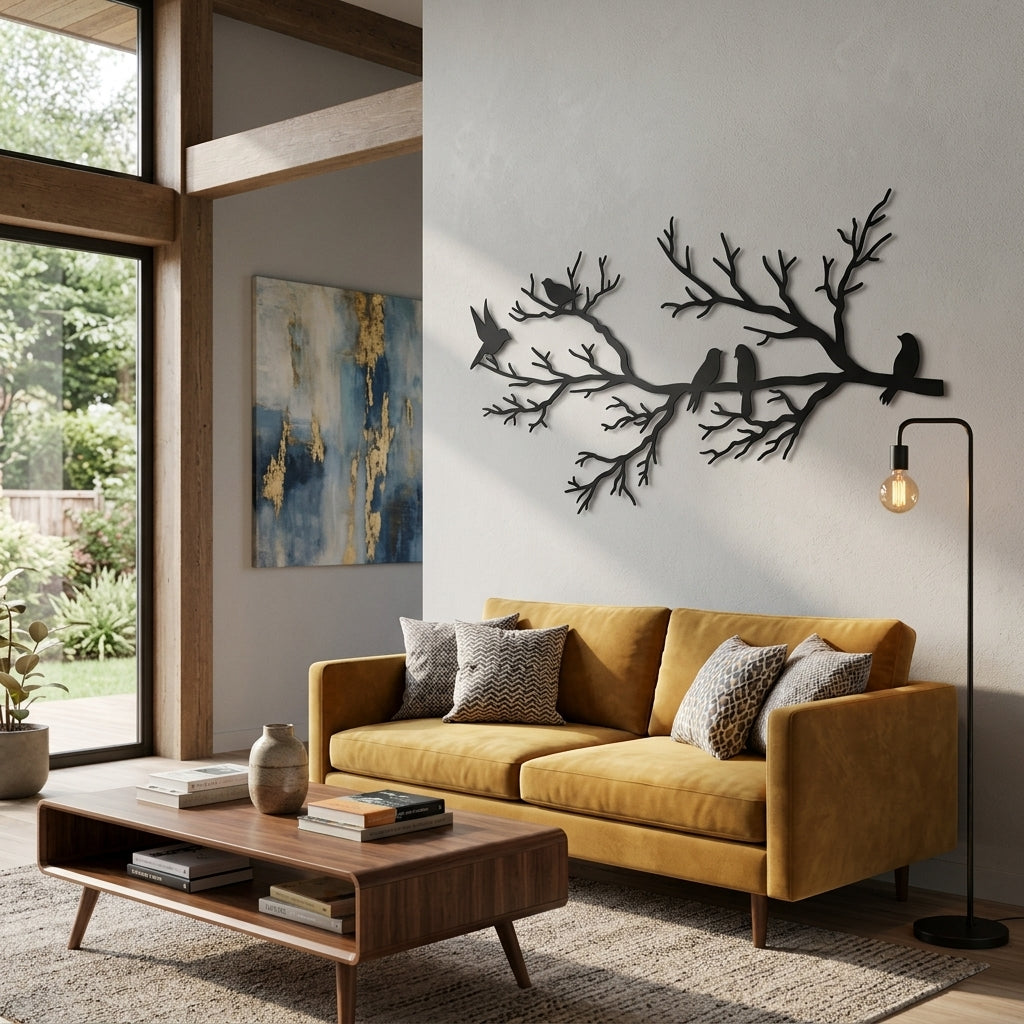 Décoration murale en métal moderne - Oiseaux sur branche (V.02)