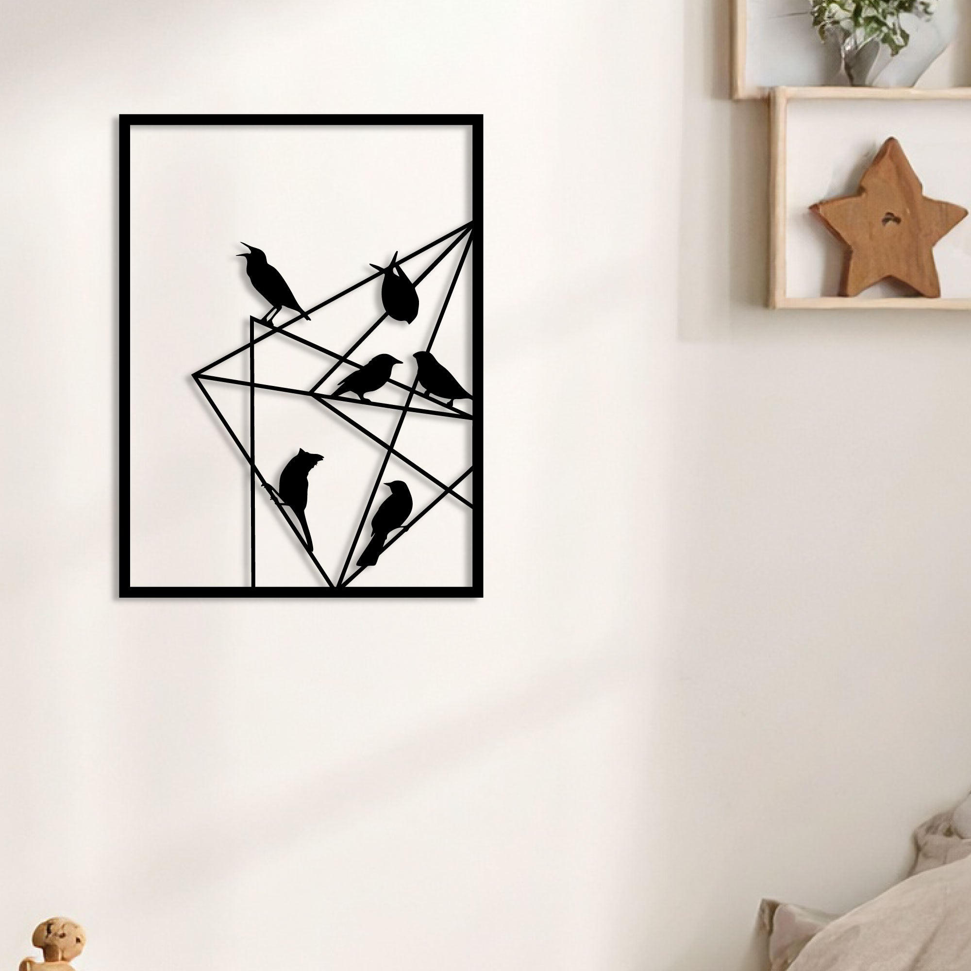 Décoration Murale en Métal - Oiseaux sur fil