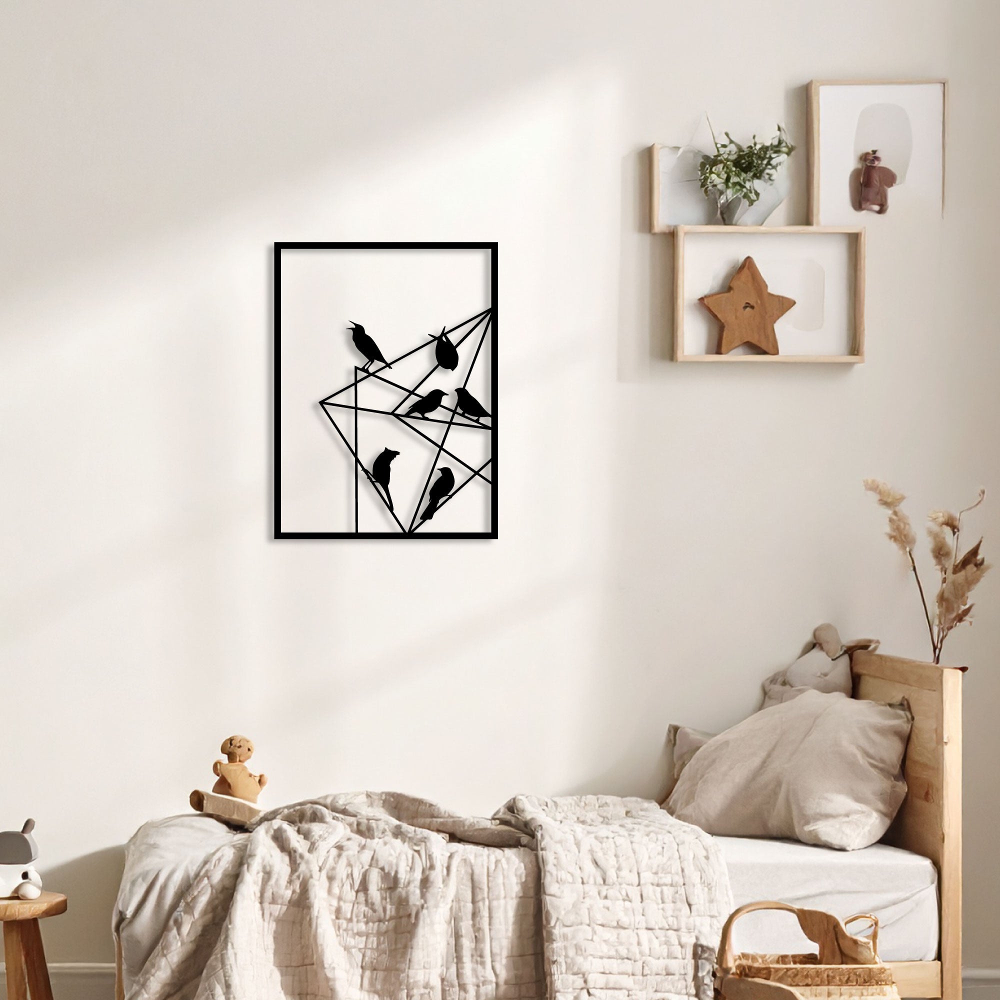 Décoration Murale en Métal - Oiseaux sur fil