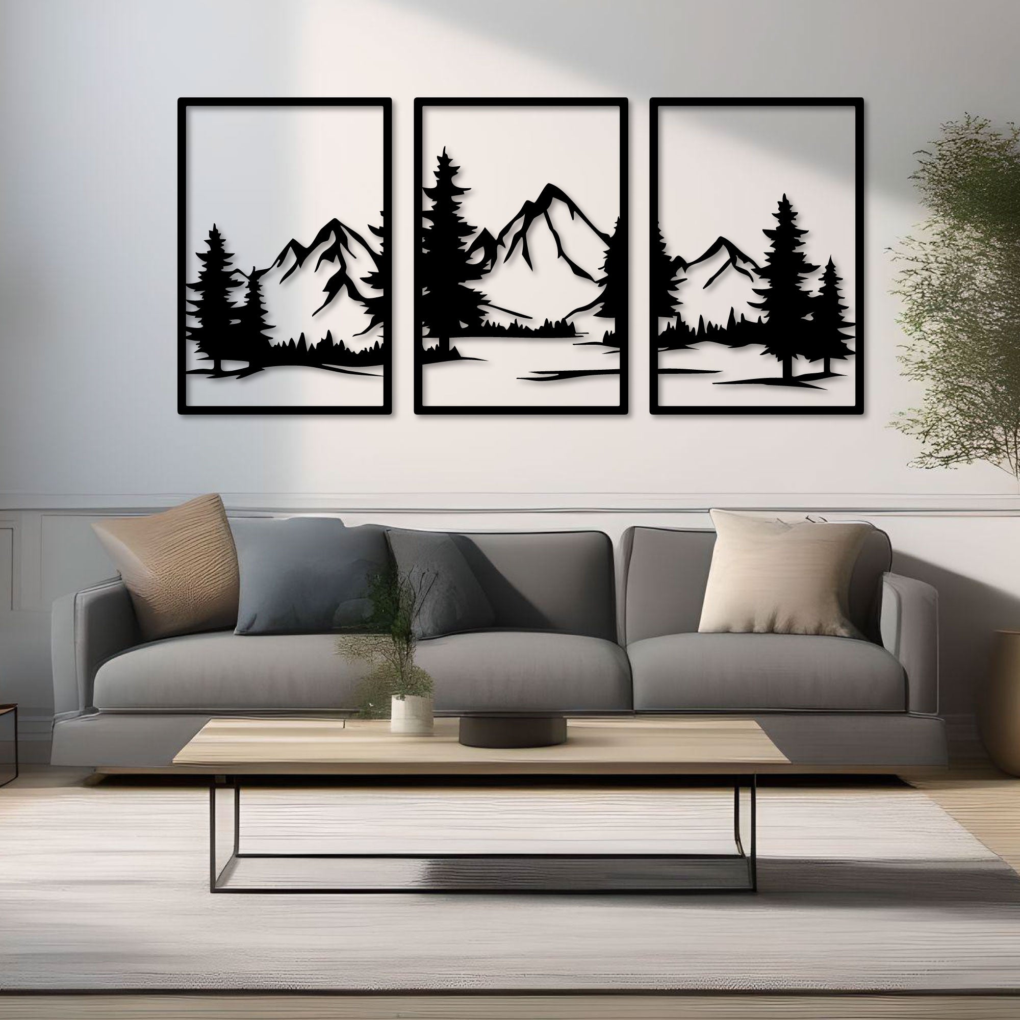 Décoration murale en métal - Triptyque montagne