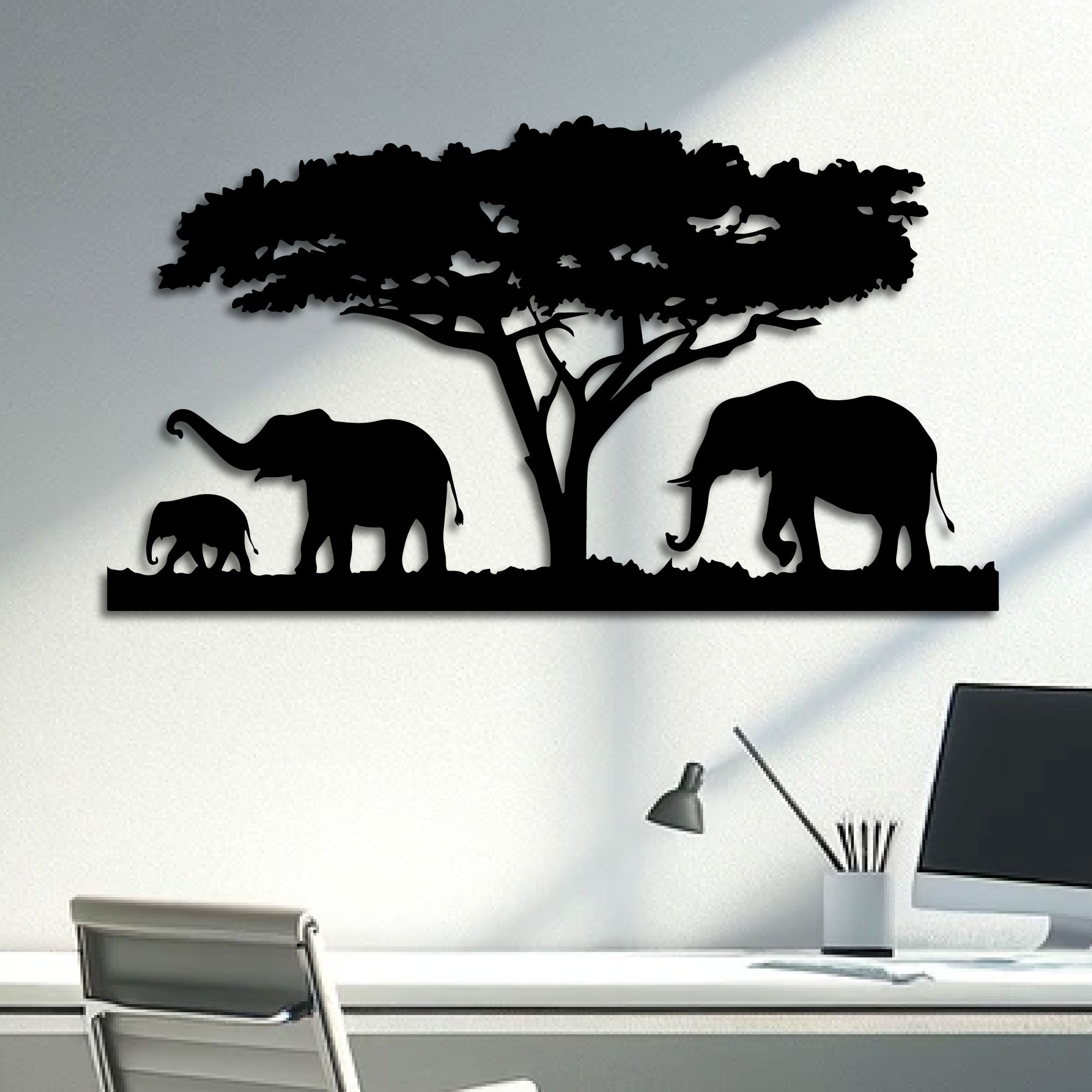 Décoration Murale en Métal - Famille d'éléphants (V.01)