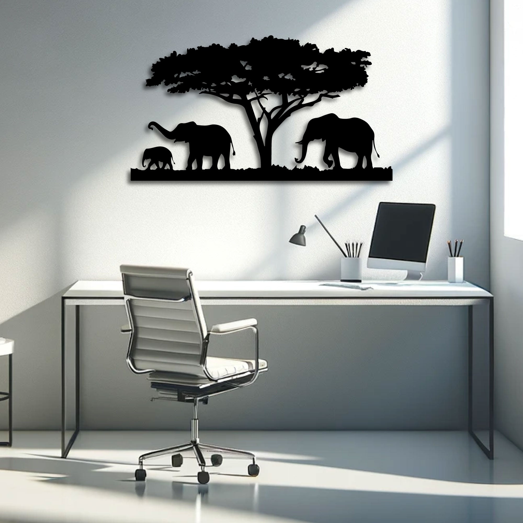 Décoration Murale en Métal - Famille d'éléphants (V.01)