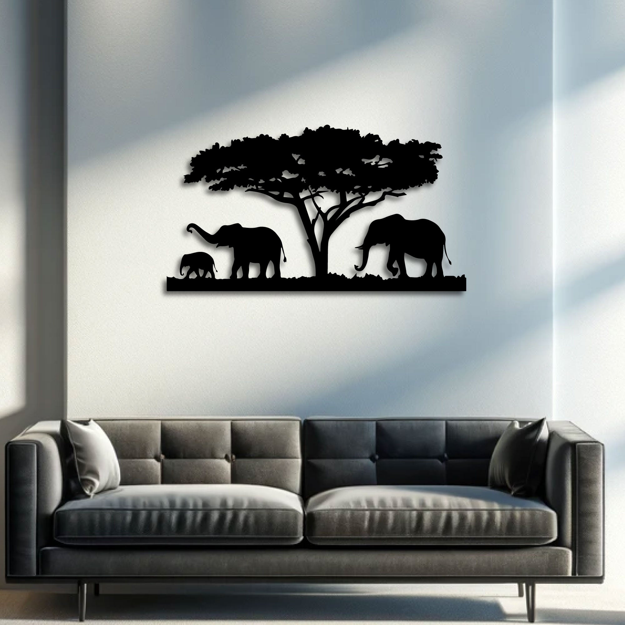 Décoration Murale en Métal - Famille d'éléphants (V.01)