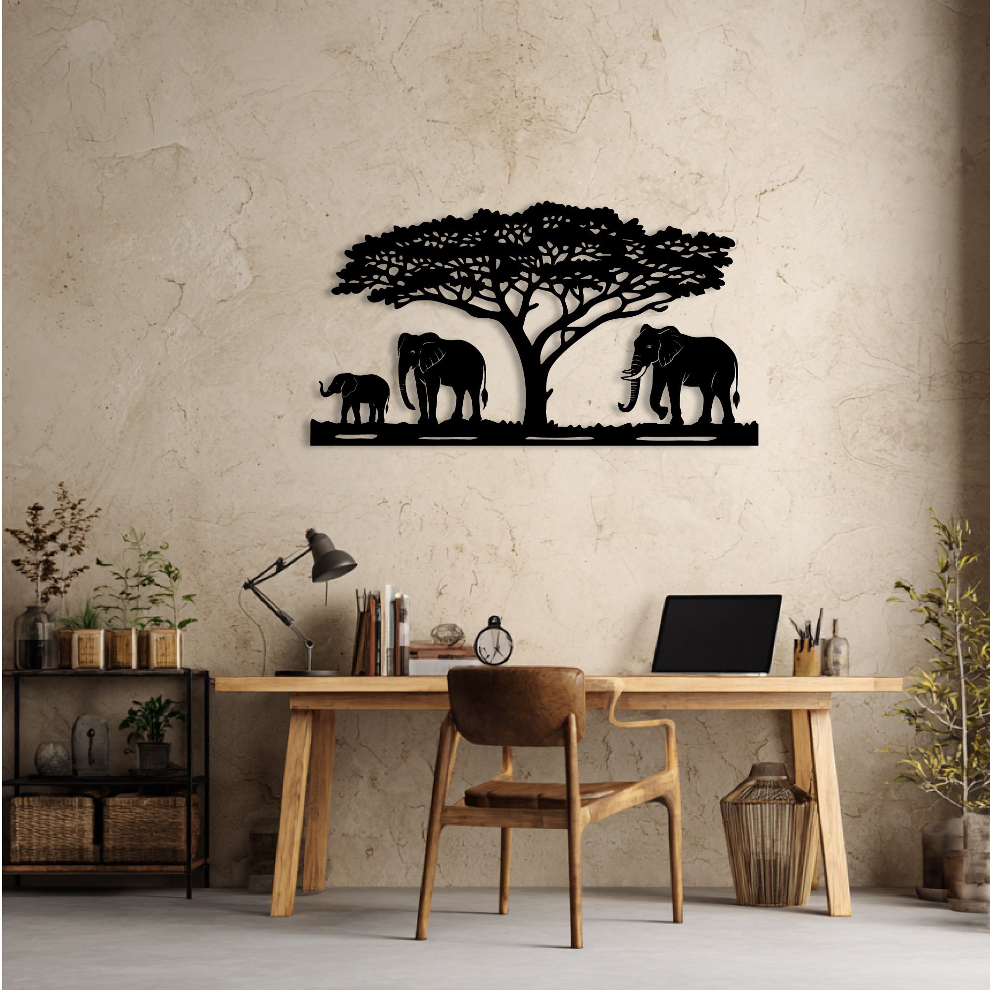 Decorazione da parete in metallo – Famiglia di elefanti
