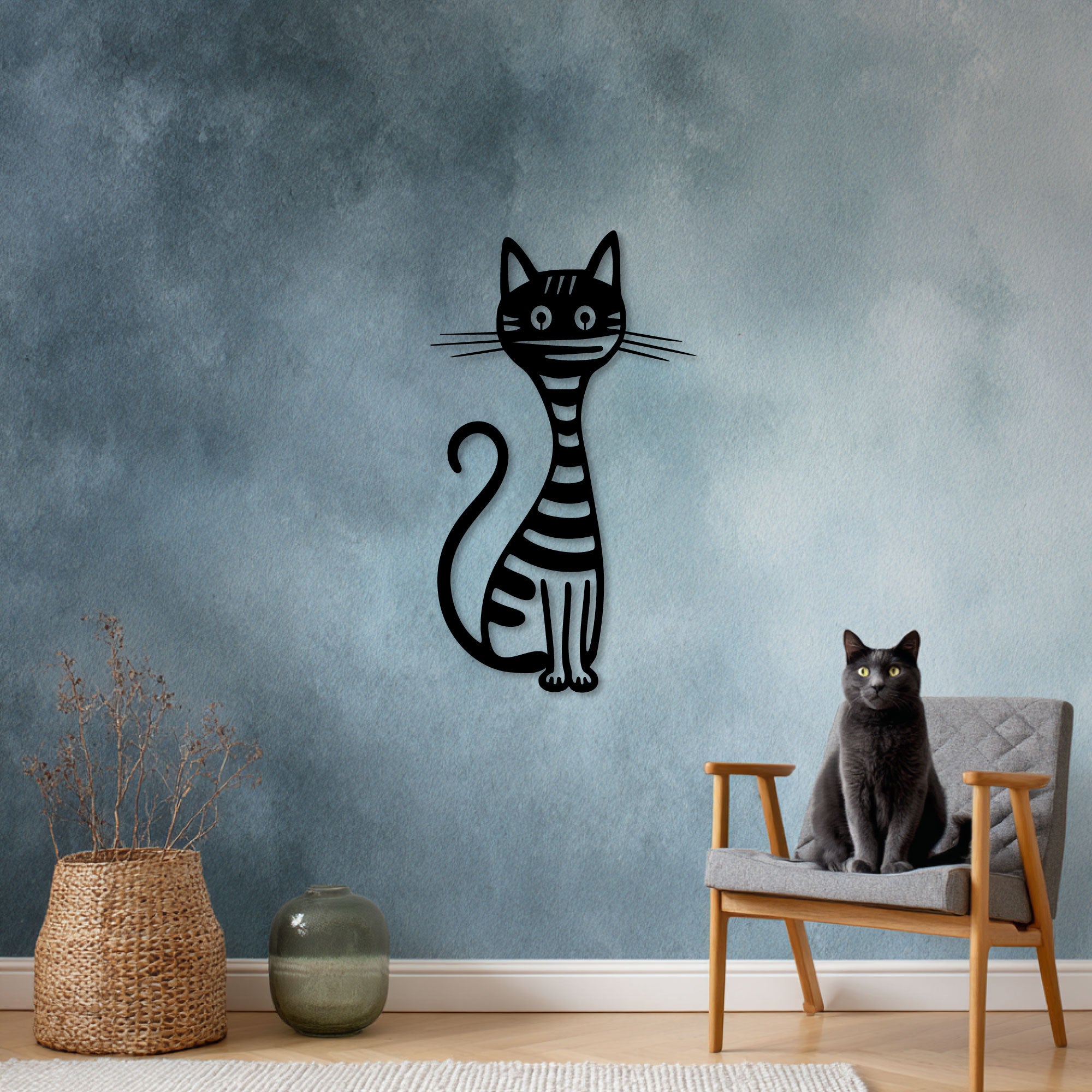 Decorazione Murale in Metallo - Gatto a Strisce