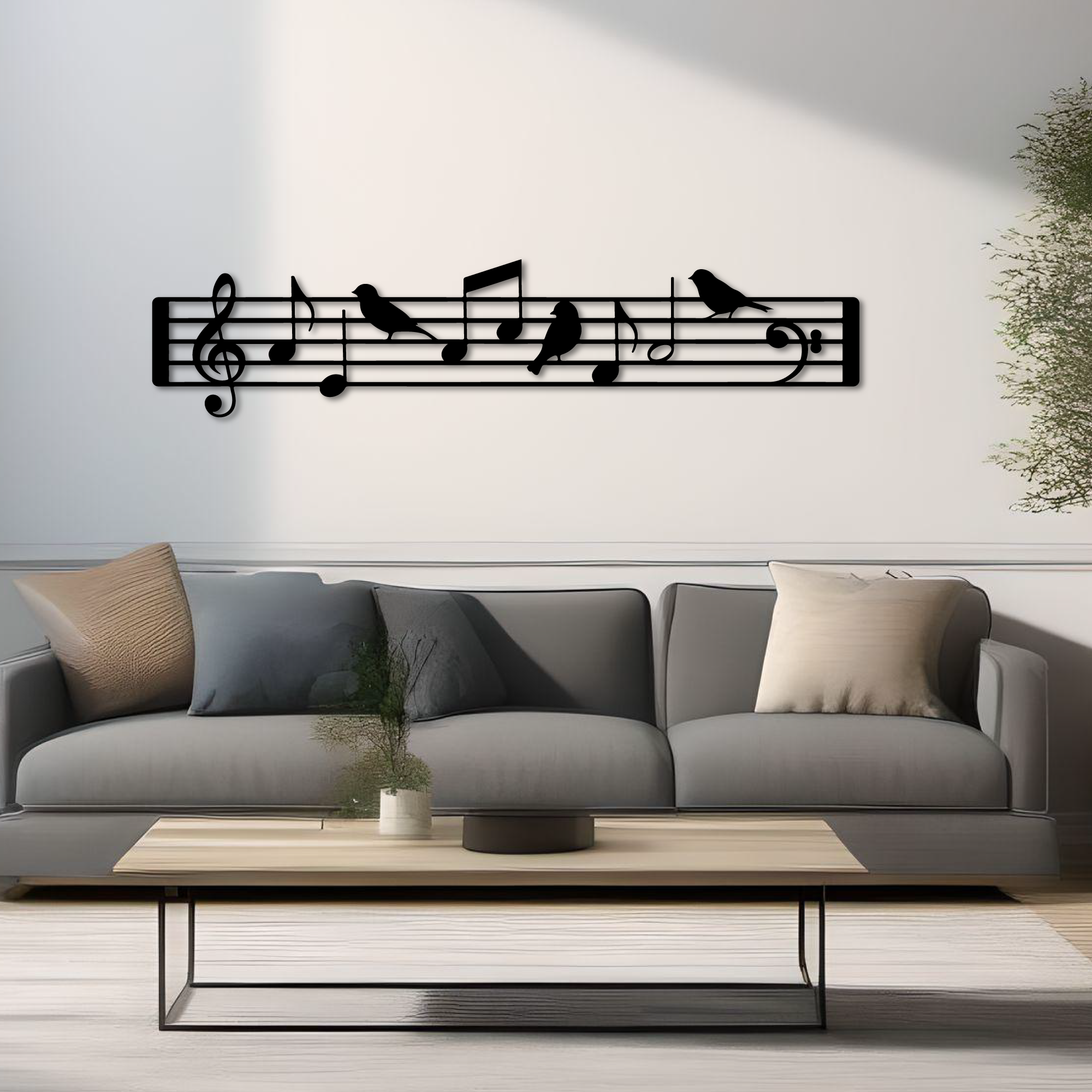 Décoration Murale en Métal - Notes de musique oiseaux