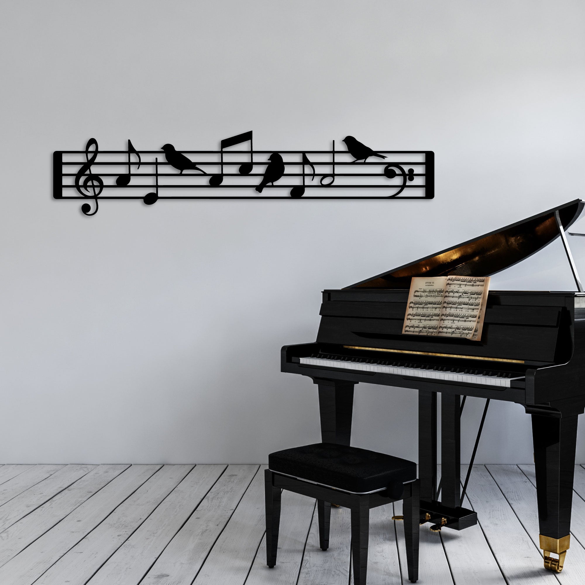 Décoration Murale en Métal - Notes de musique oiseaux
