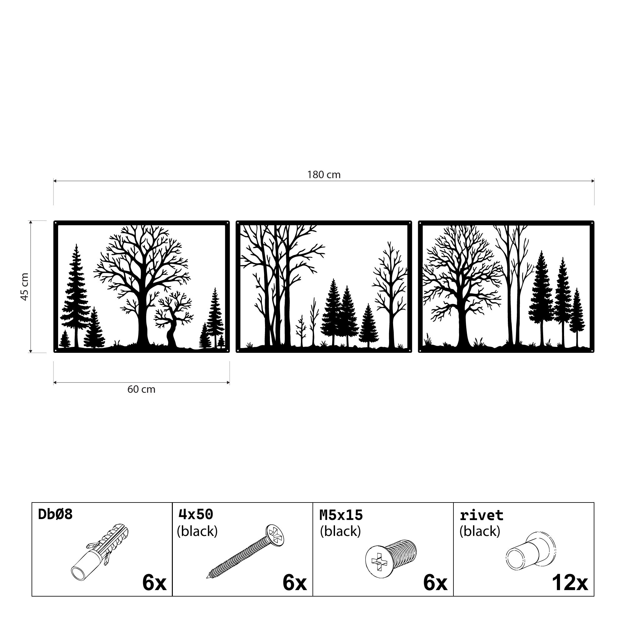 Wanddekoration aus Metall – Triptychon Wald