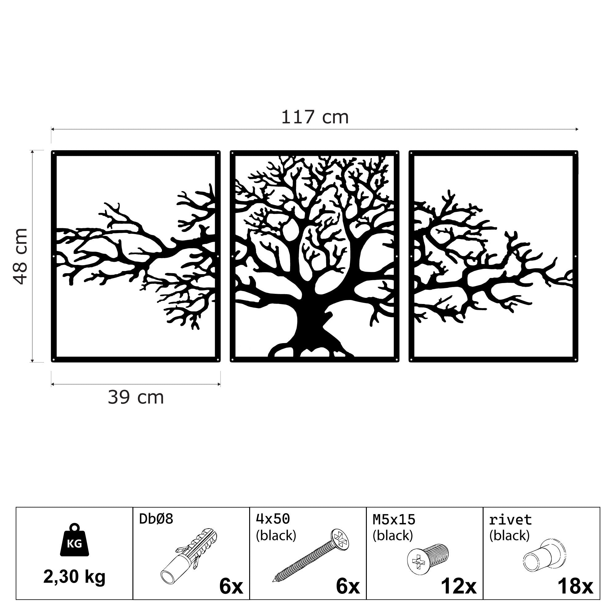 Décoration murale en métal moderne - Triptyque Arbre De Vie (P01)