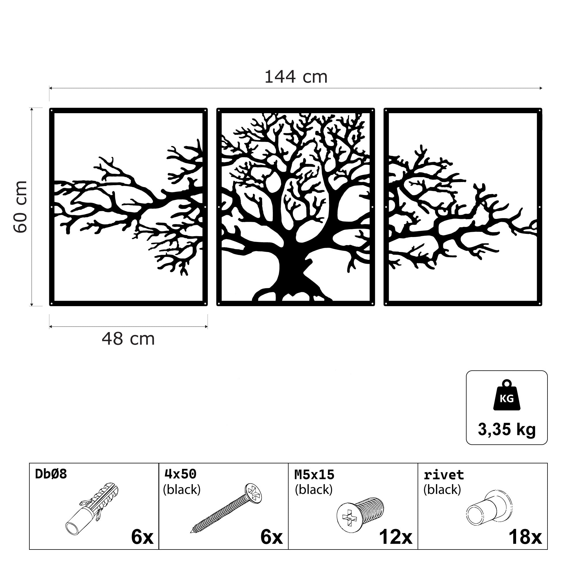 Décoration murale en métal moderne - Triptyque Arbre De Vie (P01)