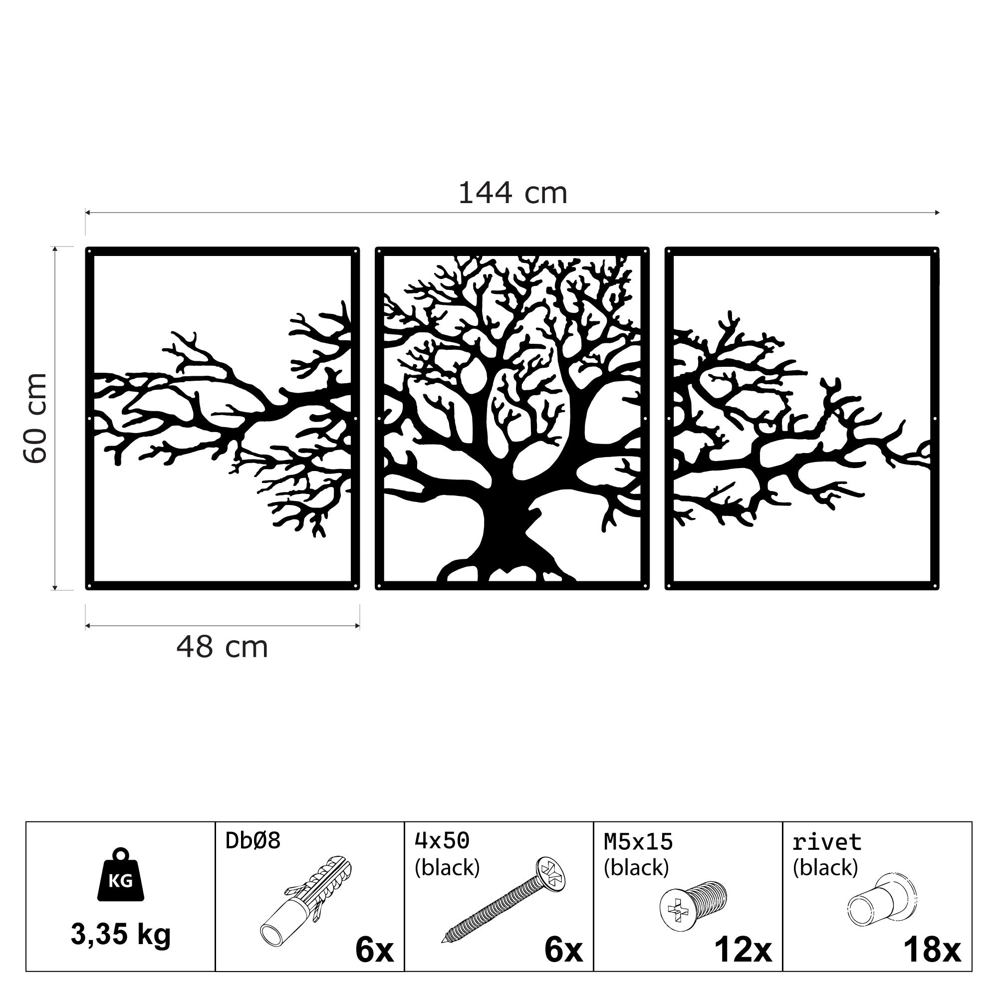 Décoration murale en métal moderne - Triptyque Arbre De Vie (P01)