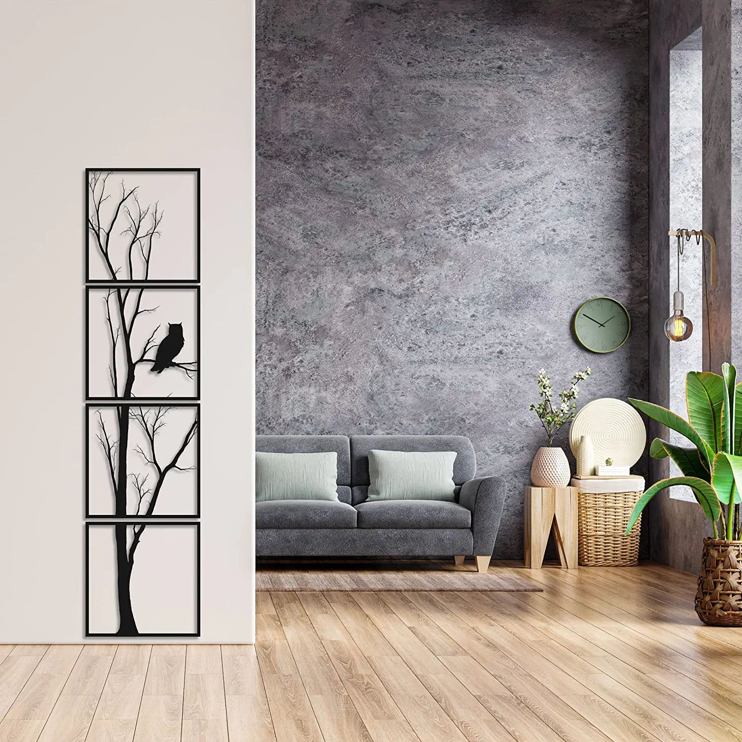 Metalen Muurdecoratie - Boom en Uil