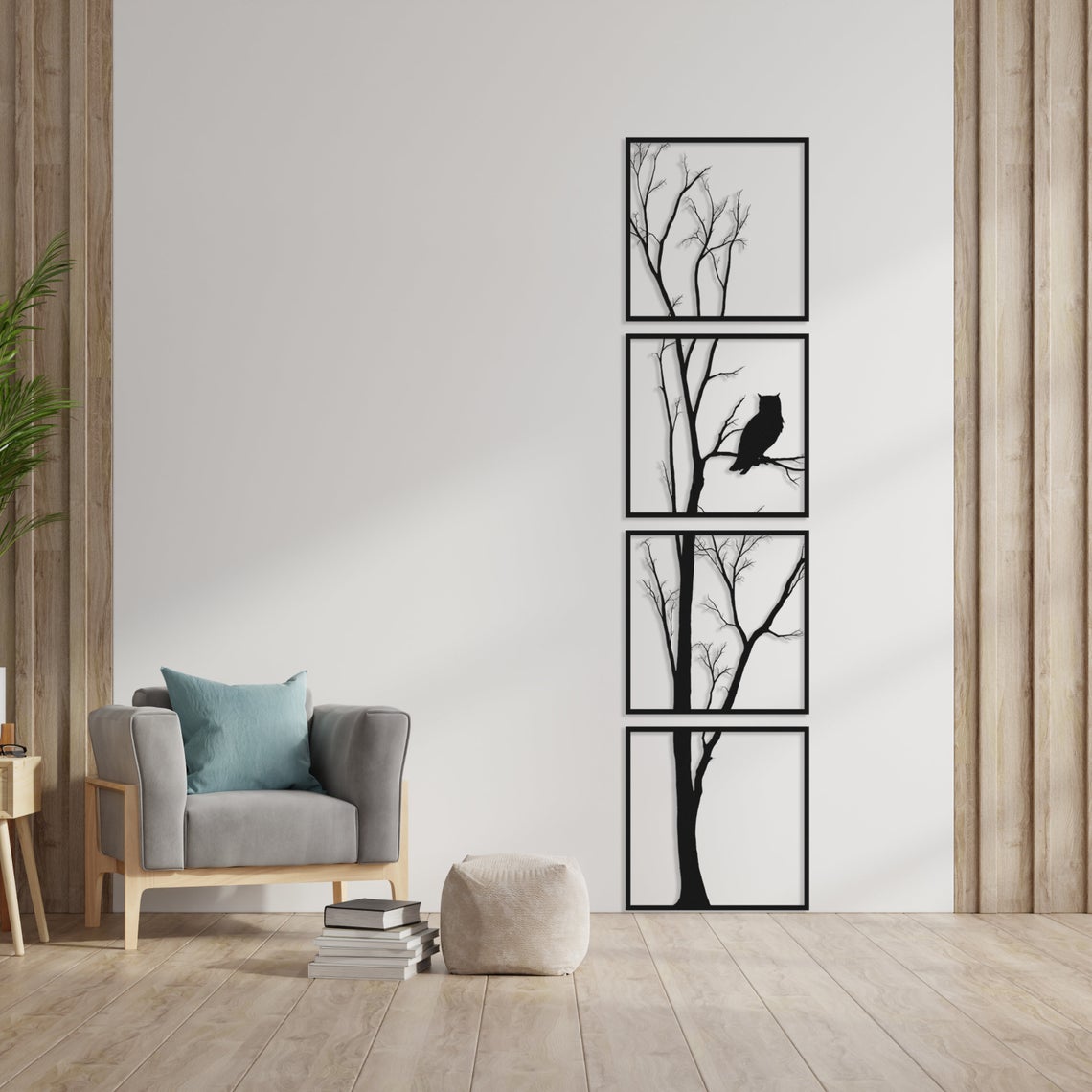 Metalen Muurdecoratie - Boom en Uil