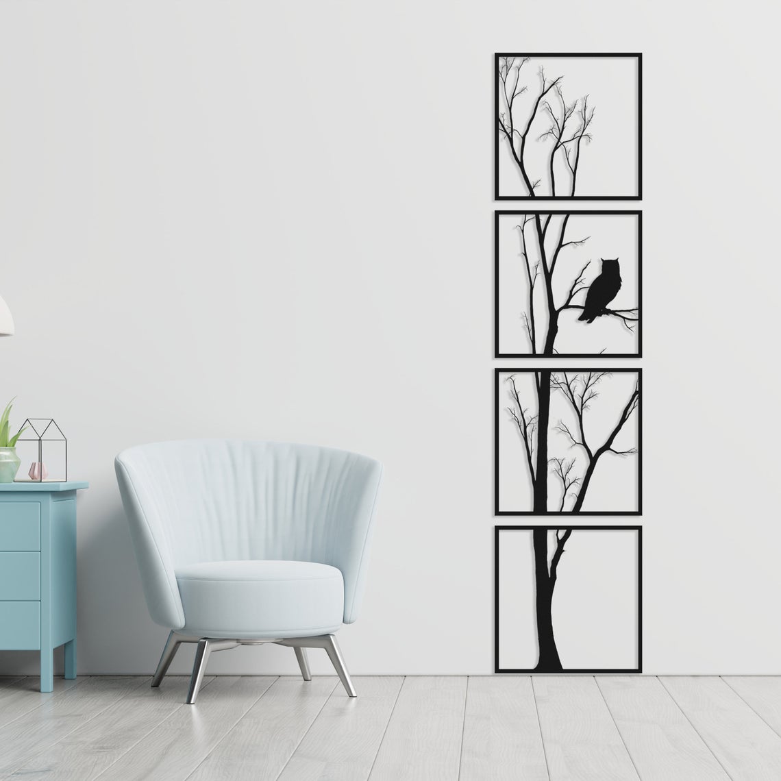 Metalen Muurdecoratie - Boom en Uil