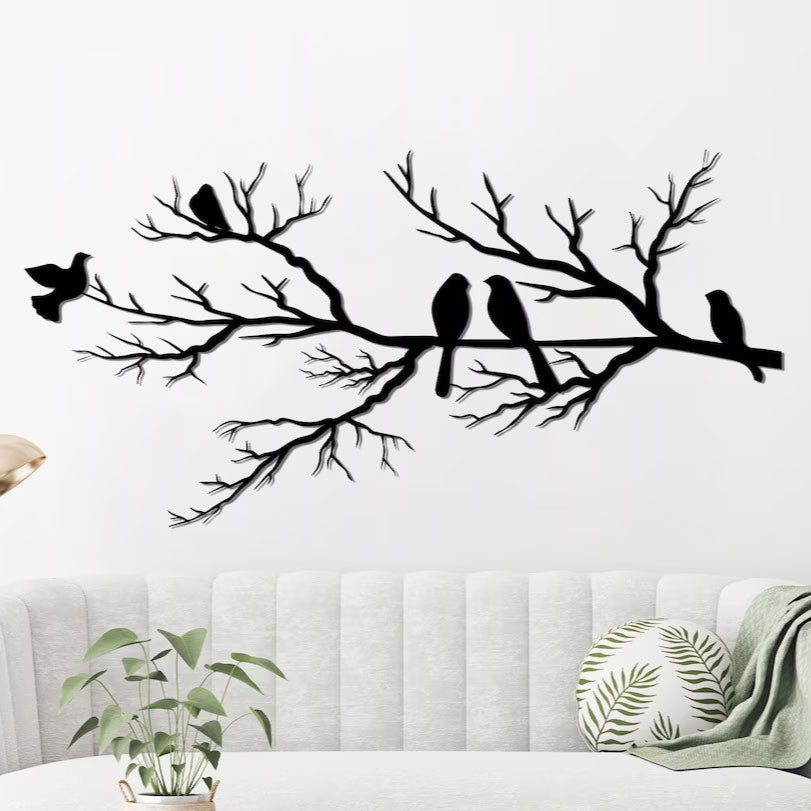 Décoration murale en métal moderne - Oiseaux sur branche (v2)