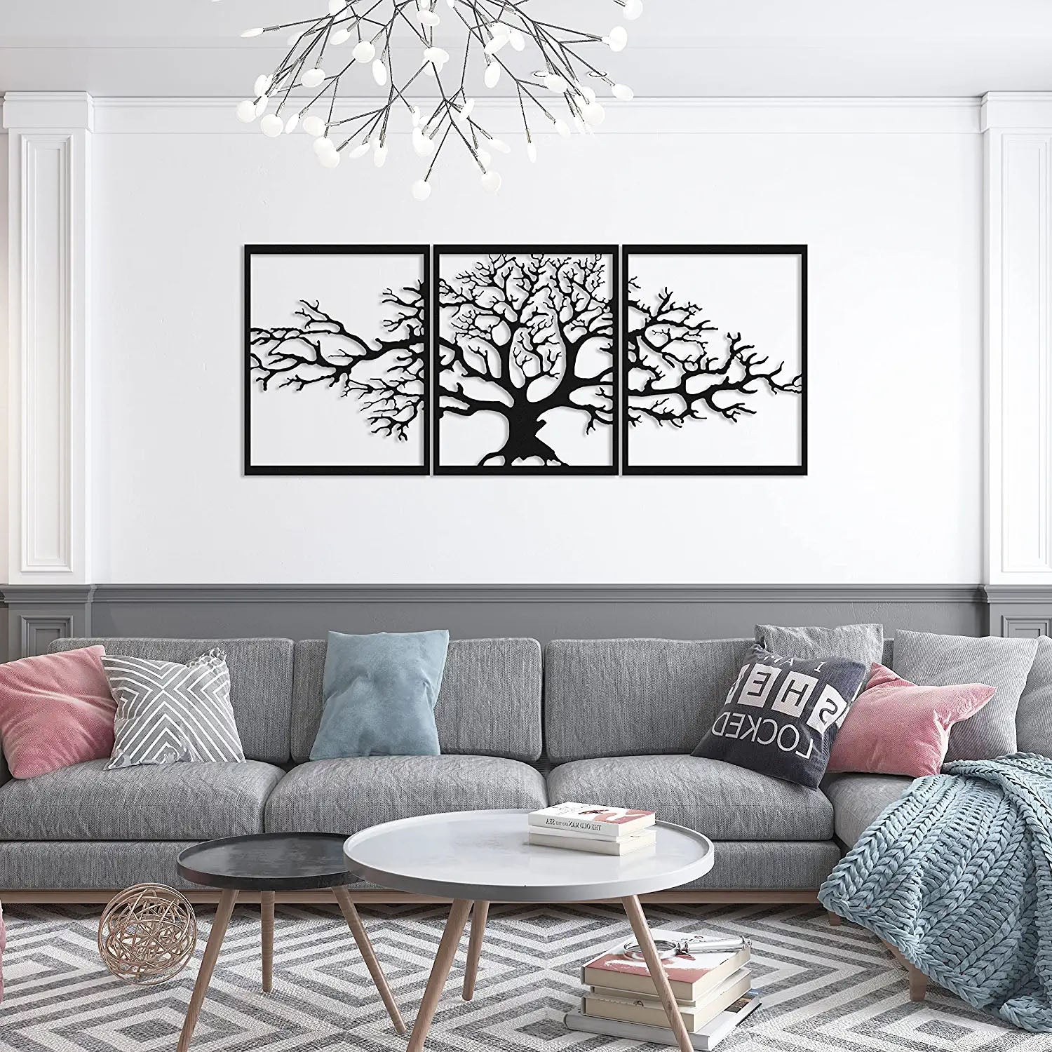 Décoration murale en métal moderne - Triptyque Arbre De Vie (P01)