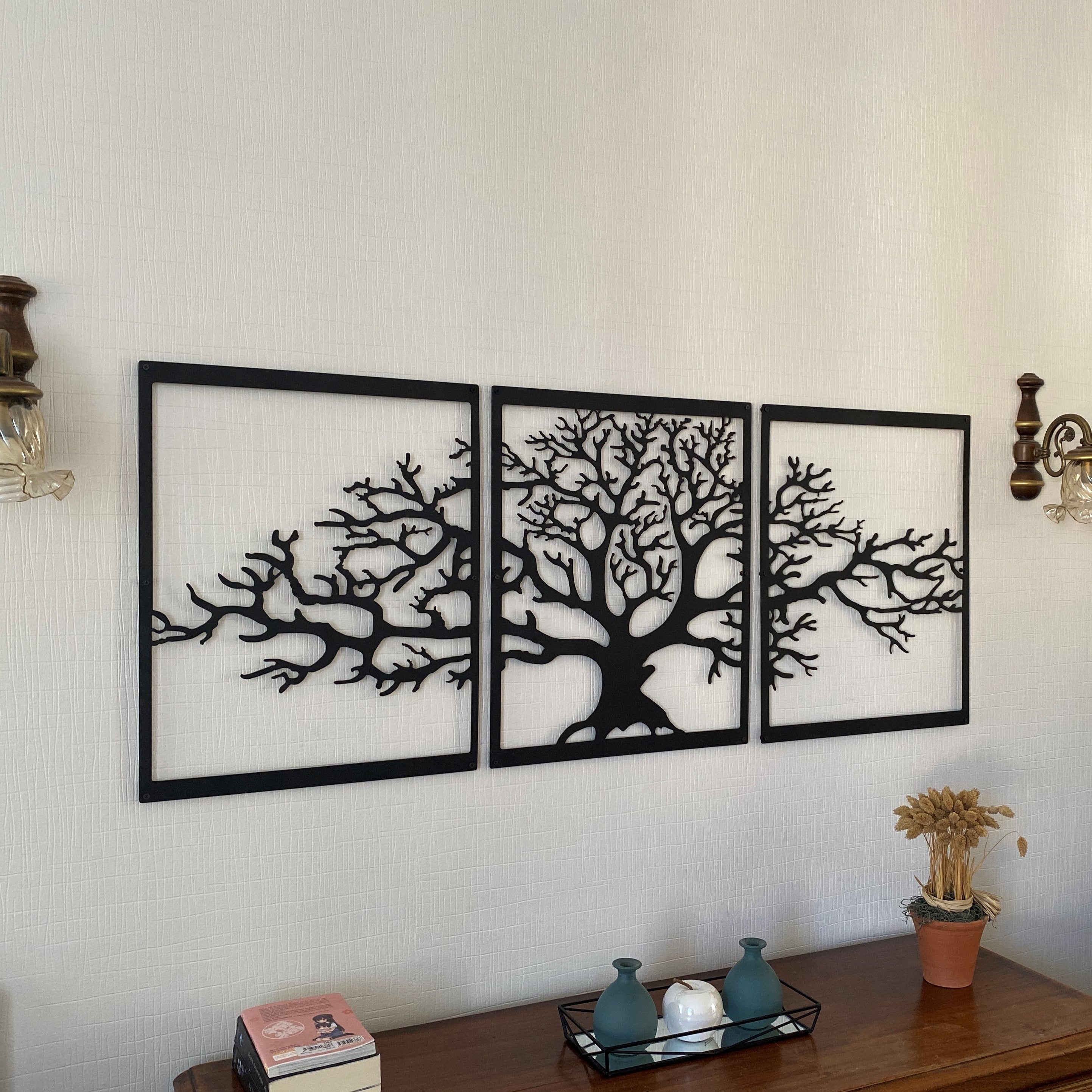 Décoration murale en métal moderne - Triptyque Arbre De Vie (P01)
