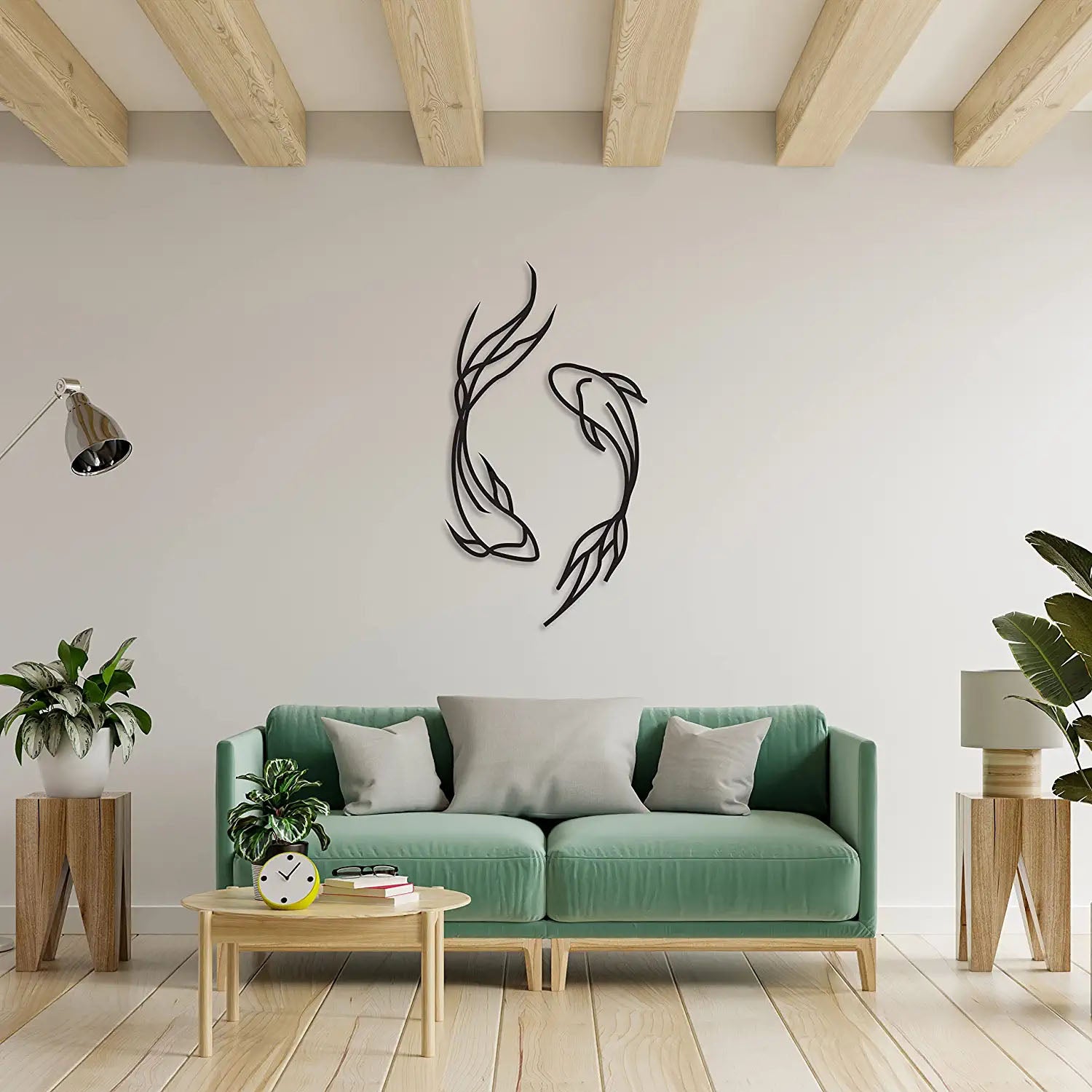 Wanddekoration aus Metall - Feng Shui Koï