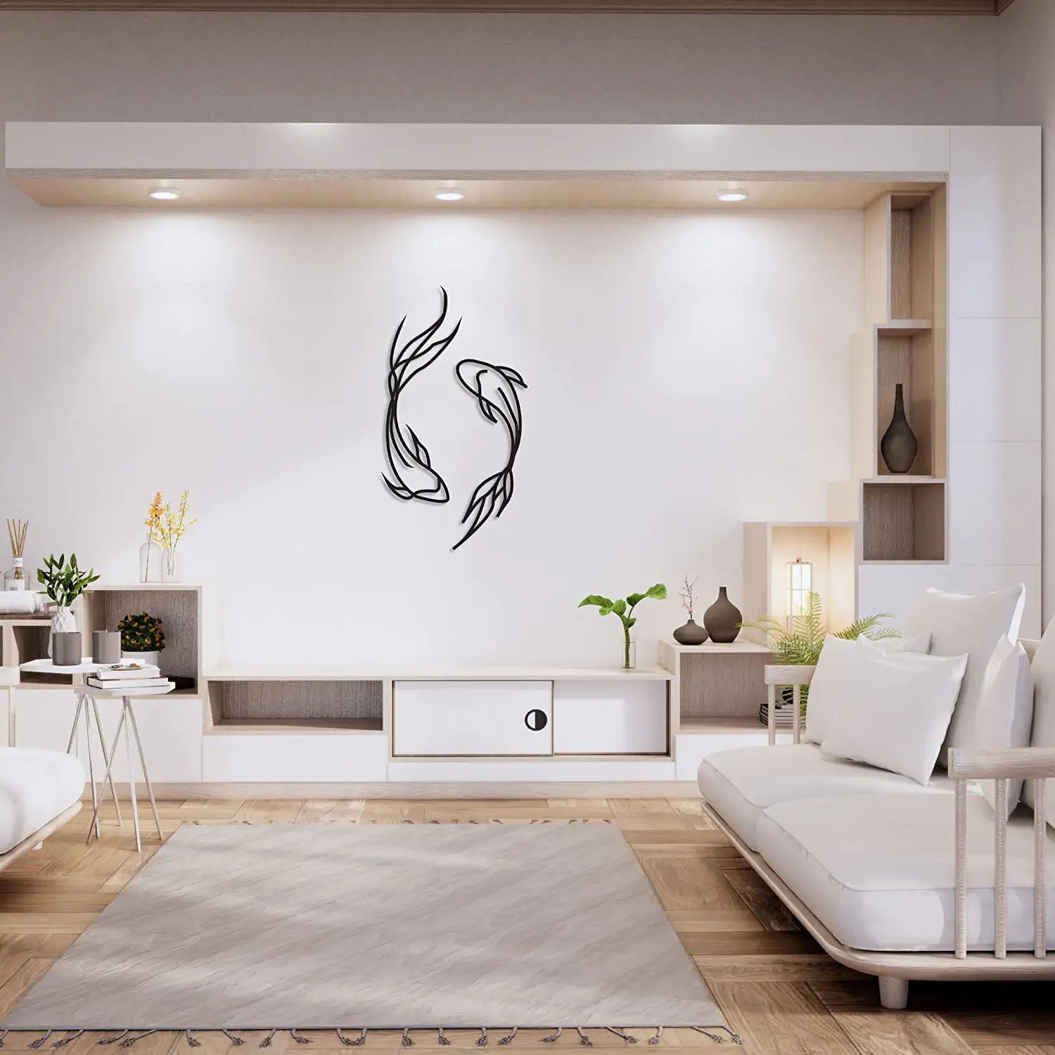 Wanddekoration aus Metall - Feng Shui Koï