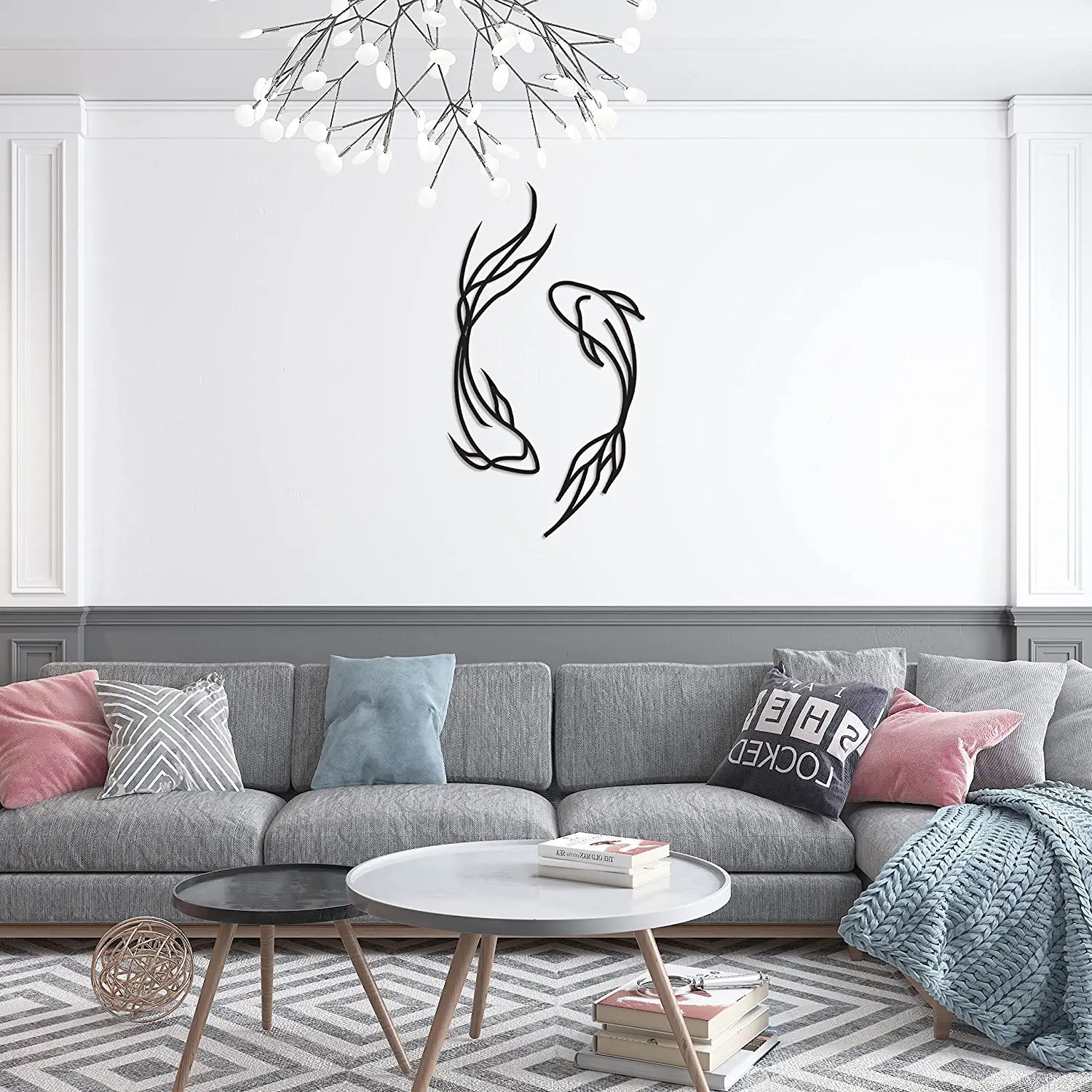 Wanddekoration aus Metall - Feng Shui Koï