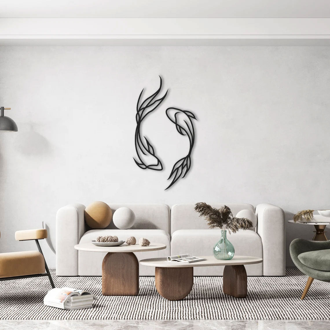 Wanddekoration aus Metall - Feng Shui Koï