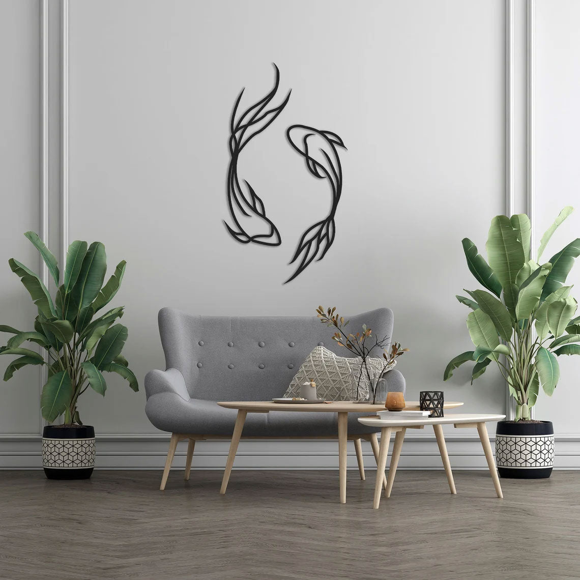 Wanddekoration aus Metall - Feng Shui Koï