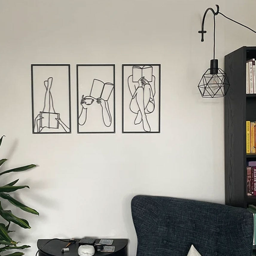 Décoration Murale en Métal - Triptyque passionné de livre