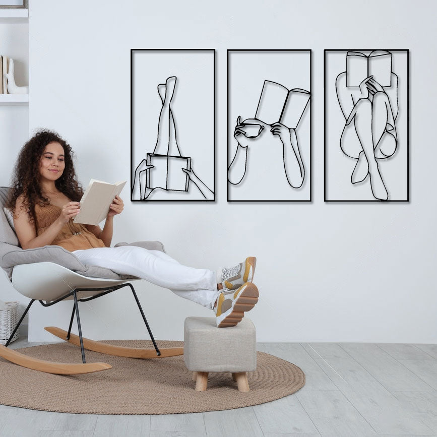 Décoration Murale en Métal - Triptyque passionné de livre