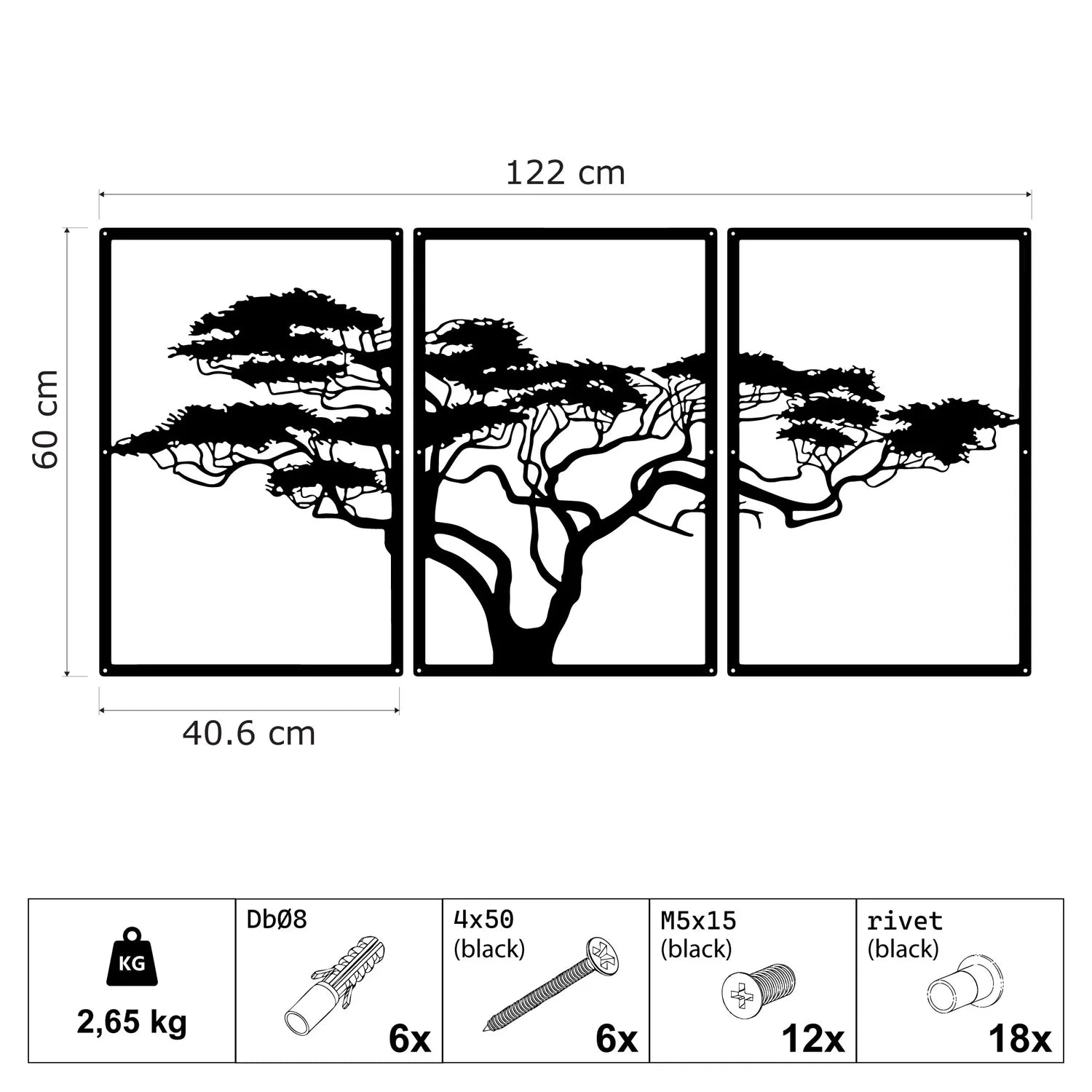 Décoration murale en métal - Arbre africain 122x60cm