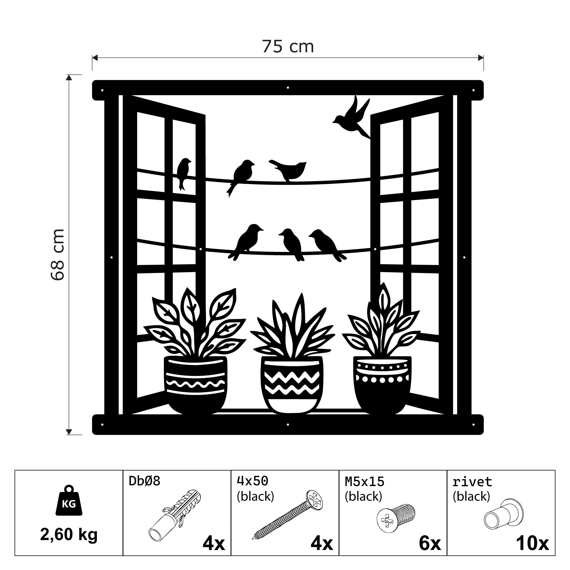 Decoración de Pared de Metal - Pájaros en la ventana