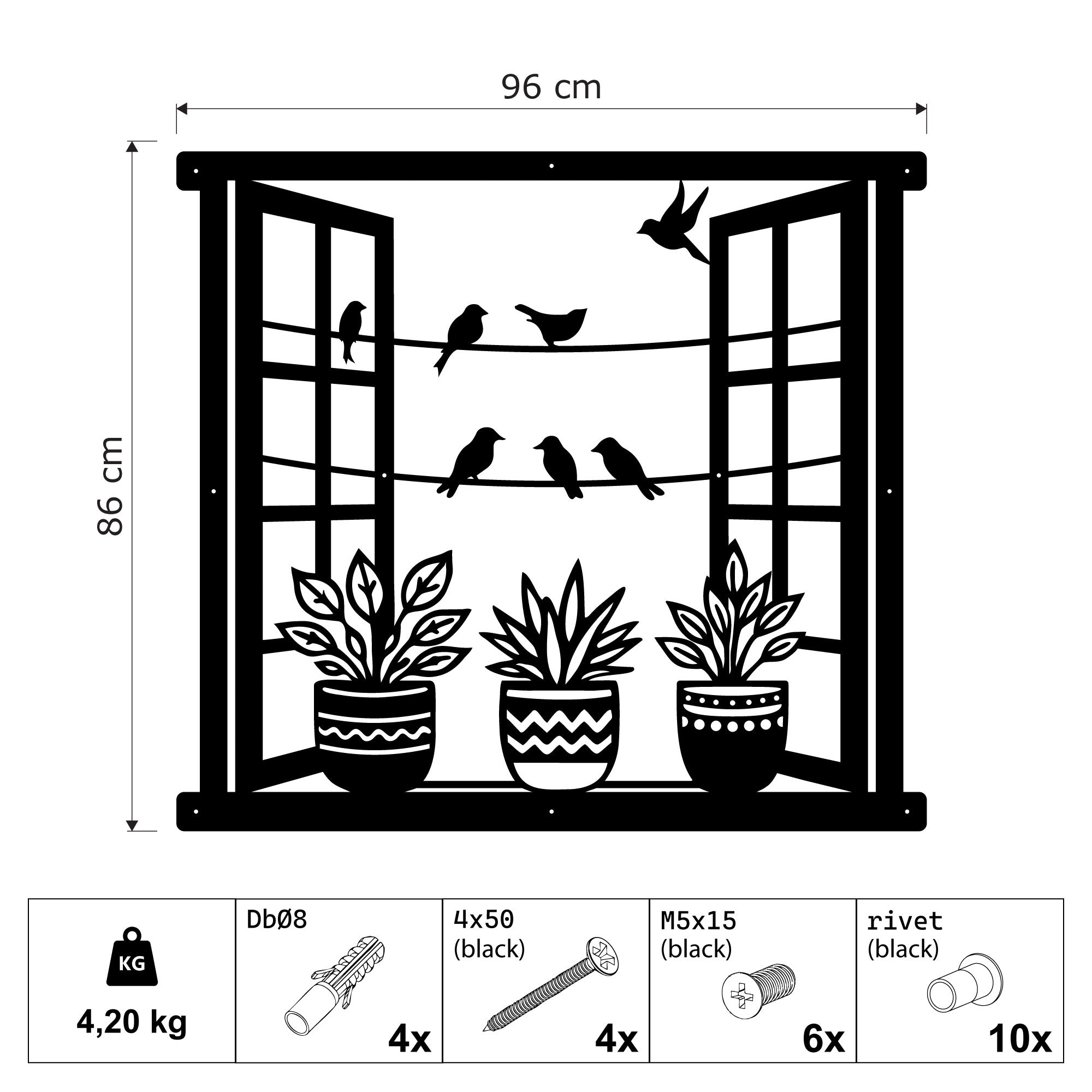 Decoración de Pared de Metal - Pájaros en la ventana