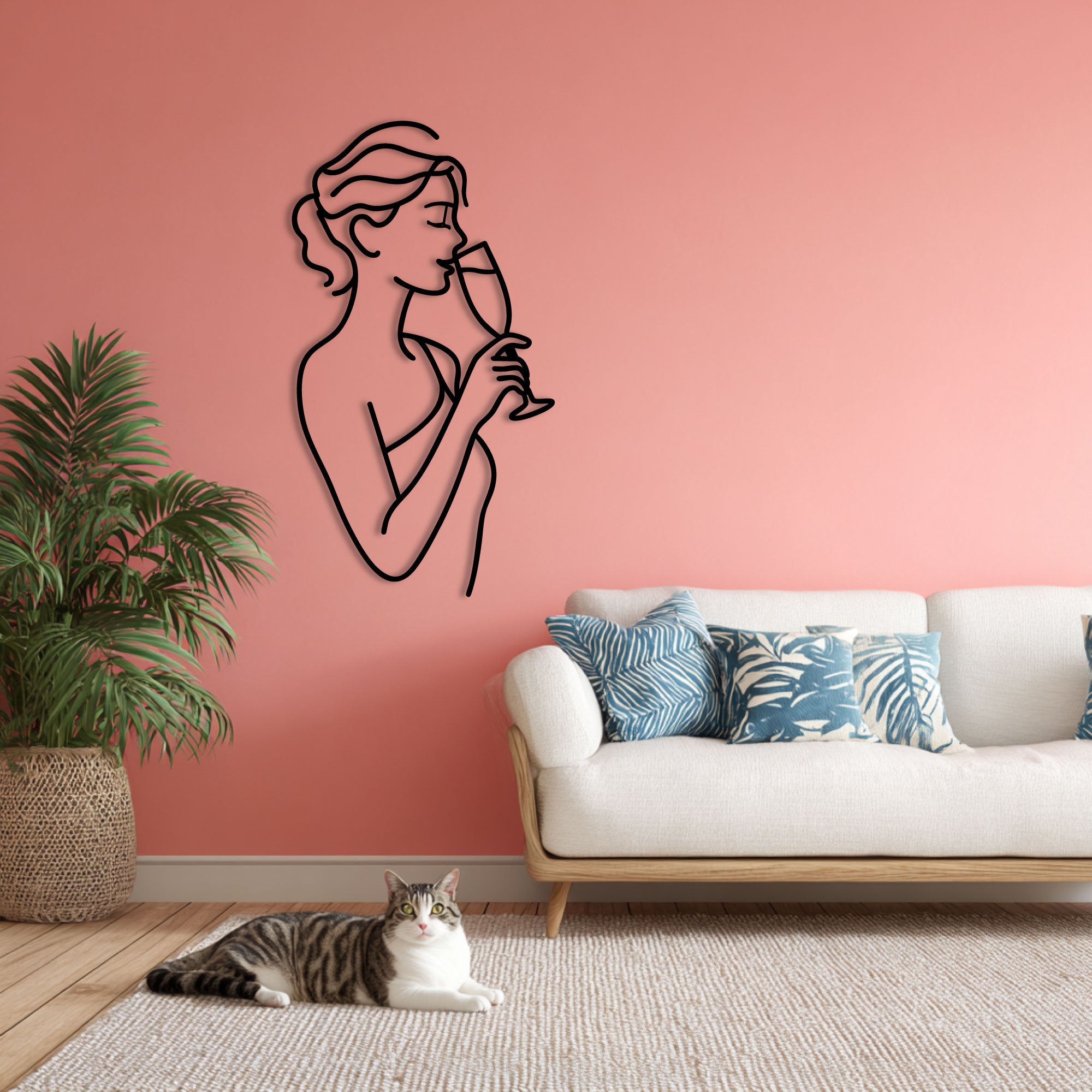 Décoration Murale en Métal - Femme au Verre de Champagne