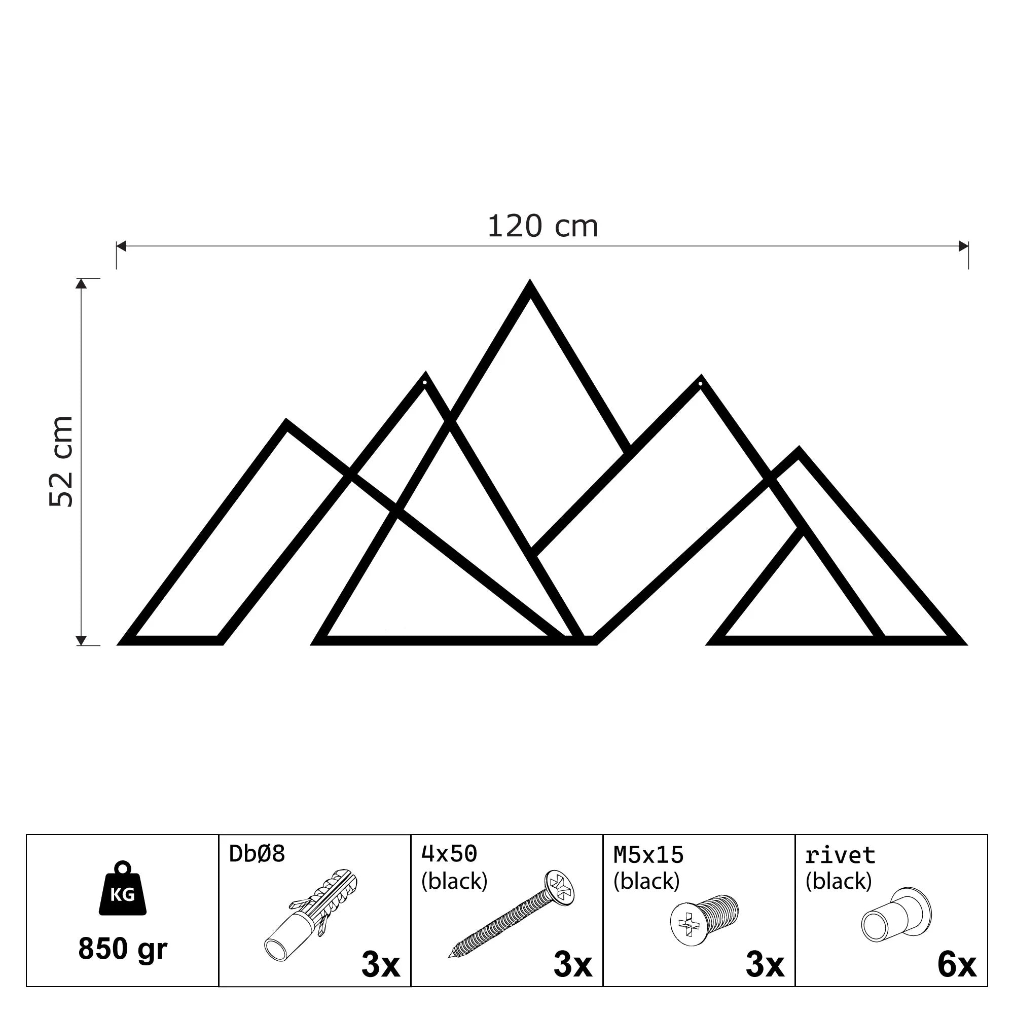 Décoration murale en métal - Montagne dimensions