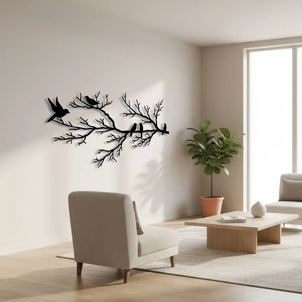 Décoration murale en métal - Oiseaux sur branche