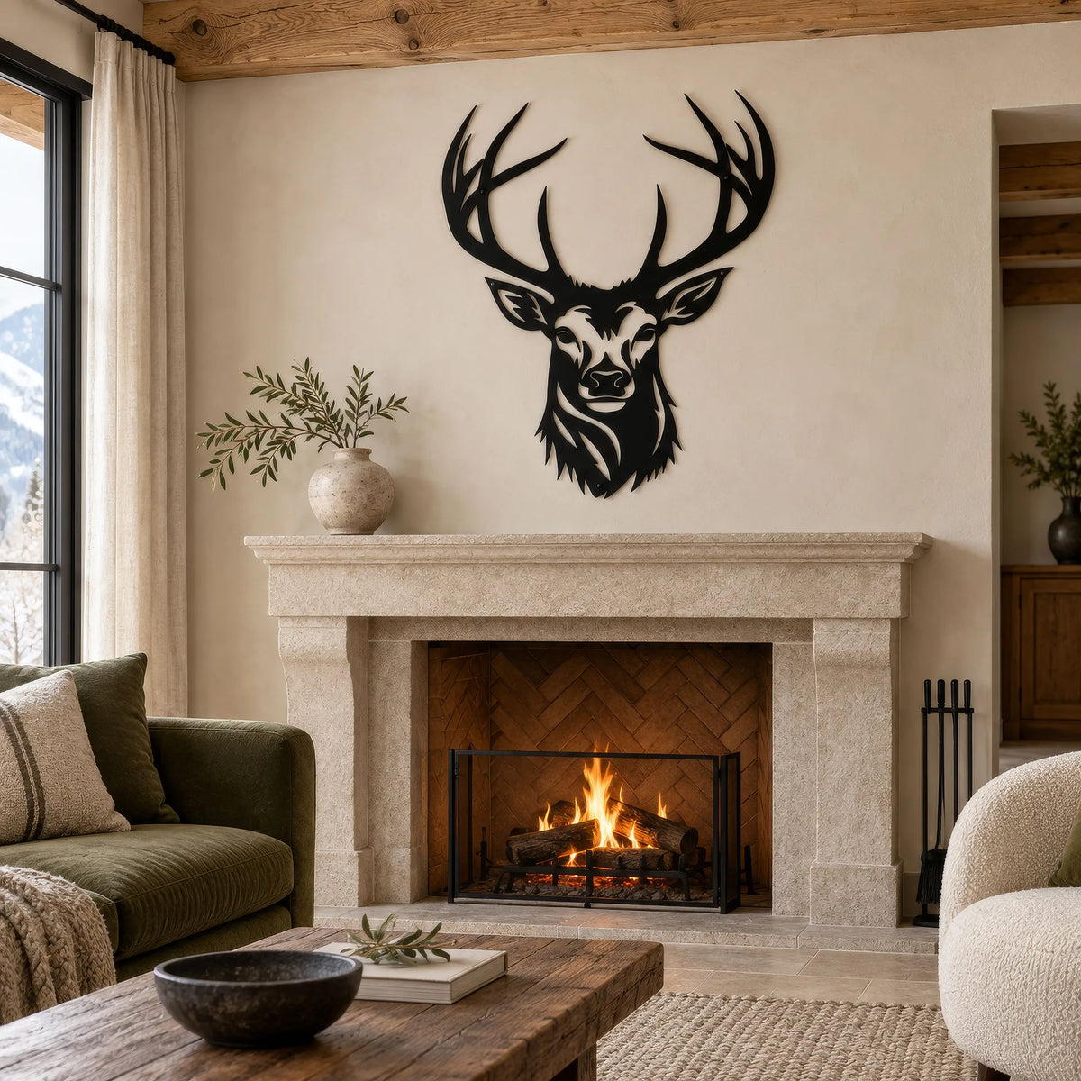 Décoration murale en métal noir - Tête de cerf