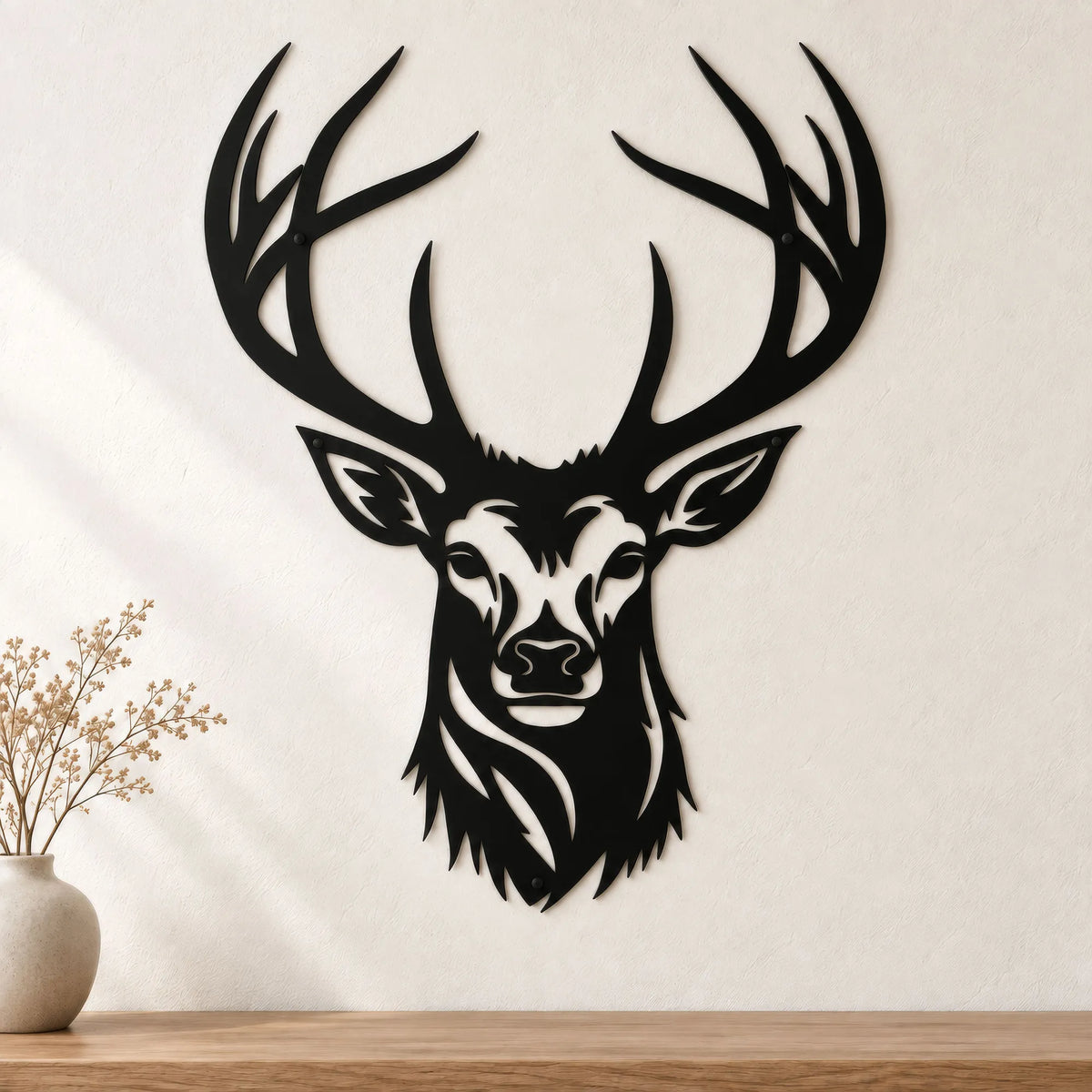 Décoration murale en métal noir - Tête de cerf