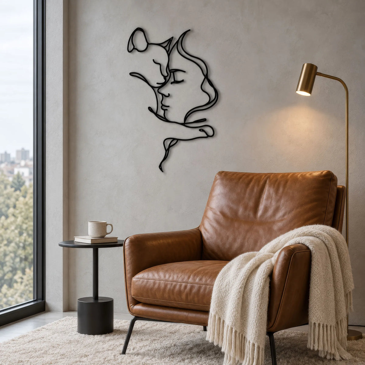 Décoration murale en métal noir - Femme et chat