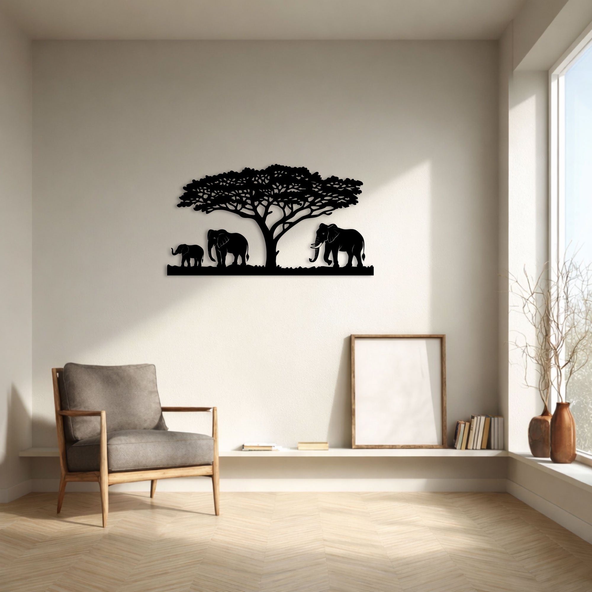 Décoration murale en métal - Famille d'éléphants (V.02)