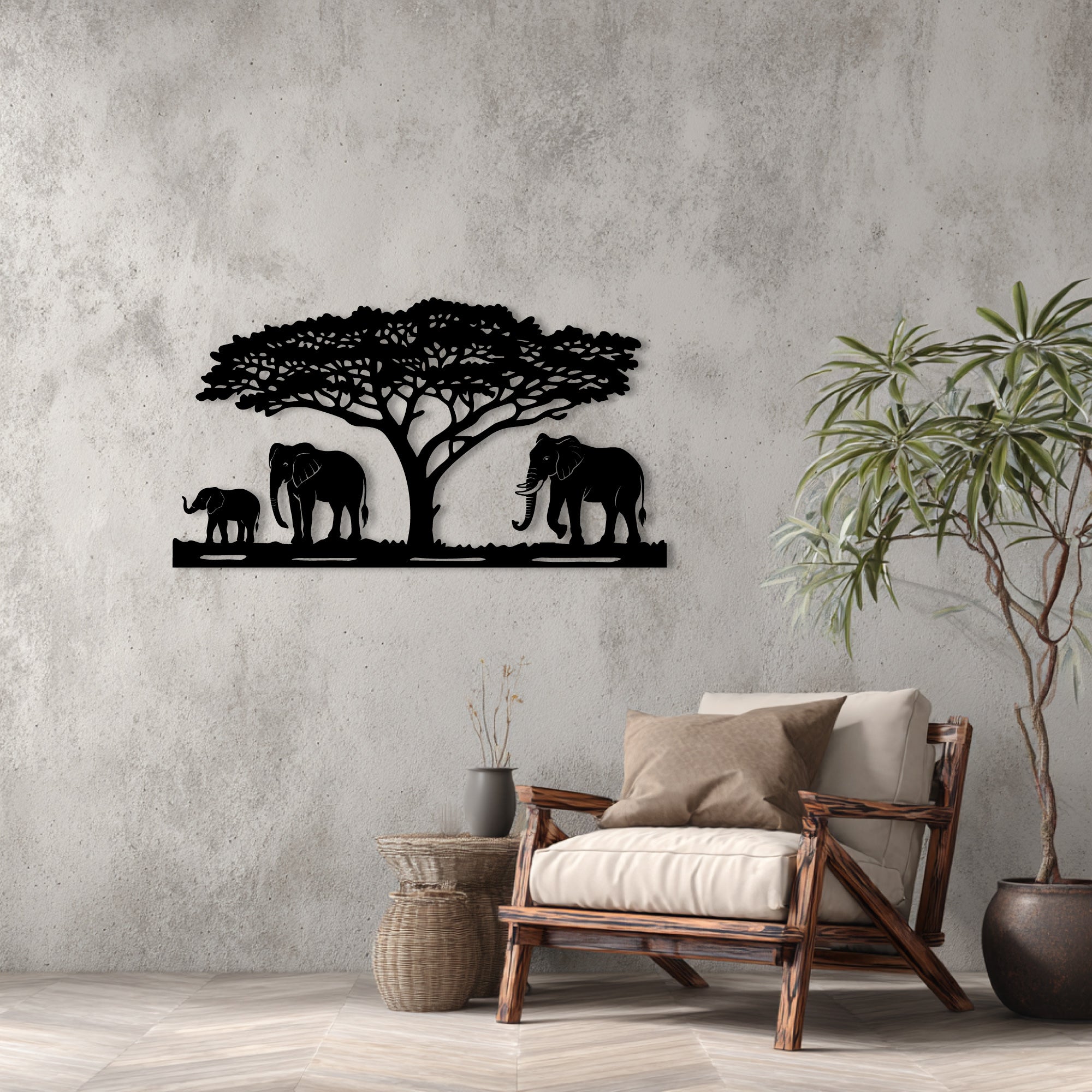 Decorazione da parete in metallo – Famiglia di elefanti